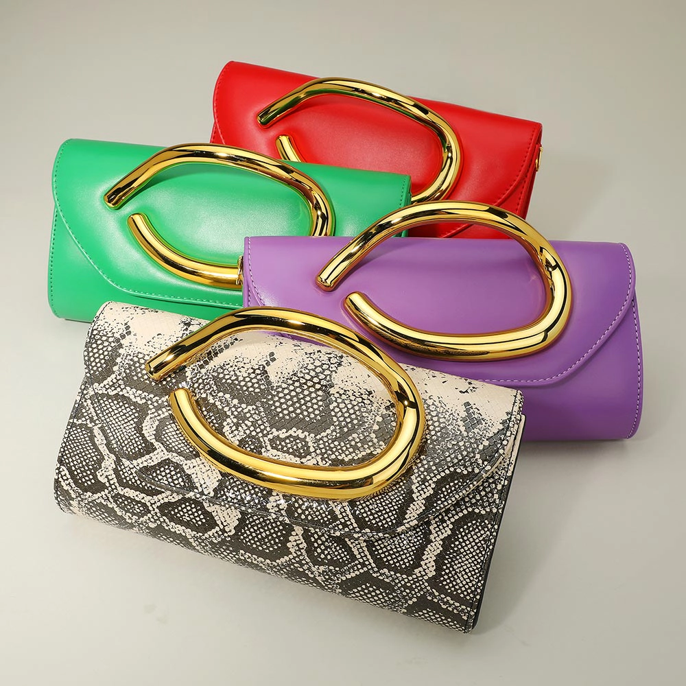 Fashnzfab Bold Hardware Accent Faux Leather Evening Clutch Bag Crossbody Bag
