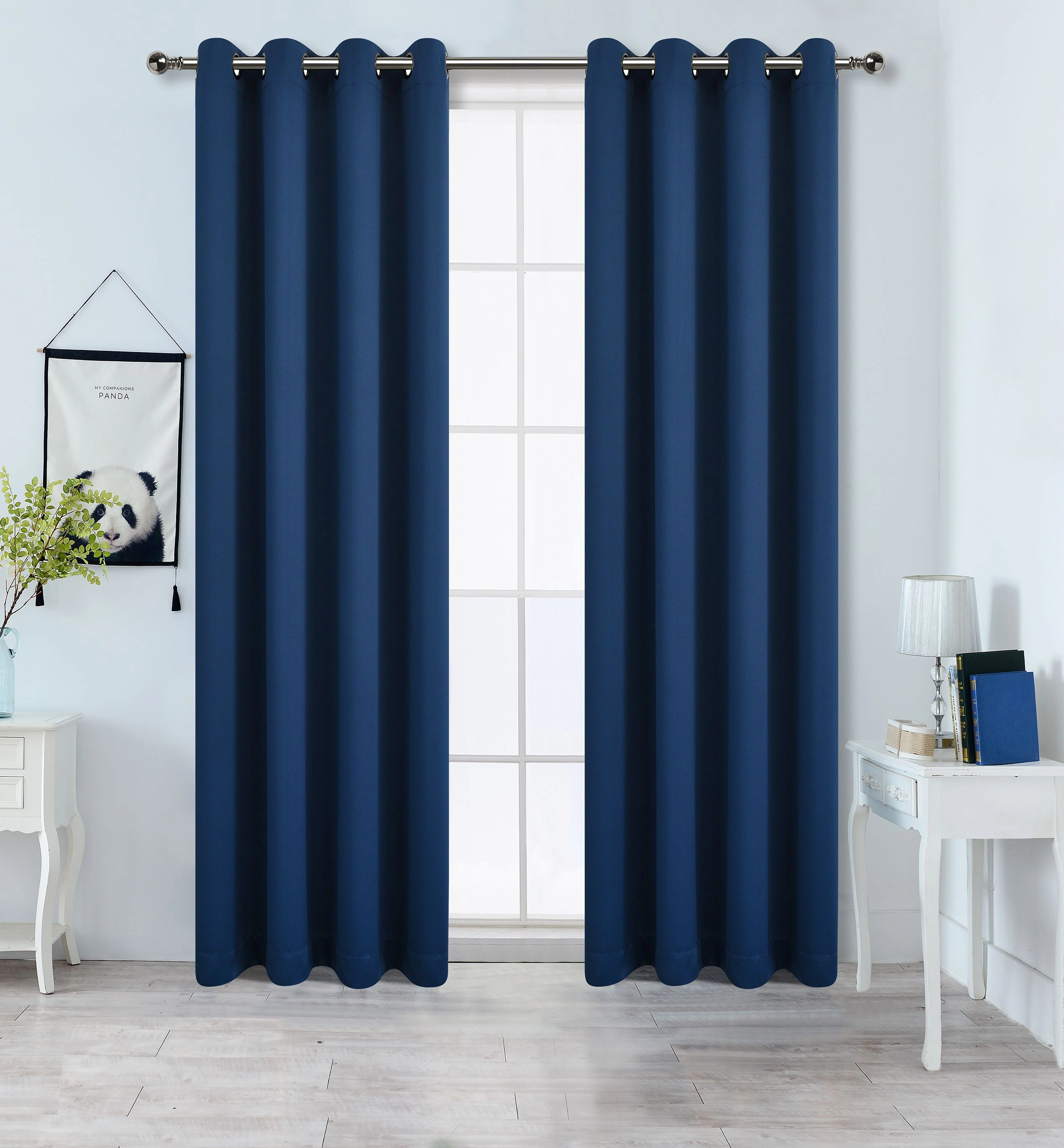 Kate Aurora Navy Blue 2 Piece Grommet Top Blackout Curtain Panels For Extra Long Windows - 95 in. Long