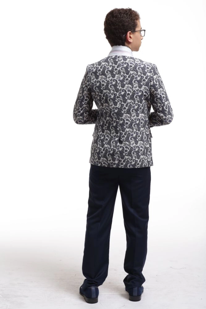 Elie Balleh Boys Slim Fit Brocade Blazer