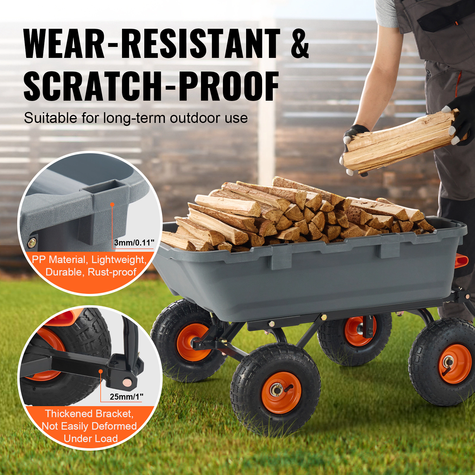 HONGGE Garden Cart Durable Poly Dump Cart with Simple Assembly Steel Structure Versatile Dump Wagon with Dual-Function