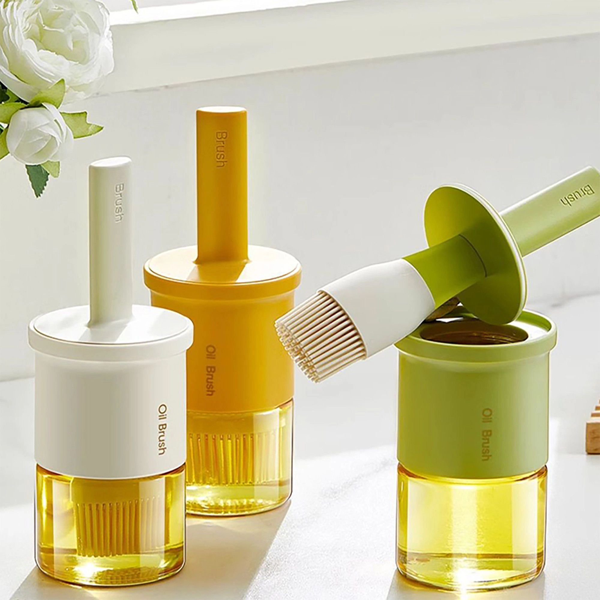 Alilang Women Kitchen Oil Brush with Built-In Container and Press Handle