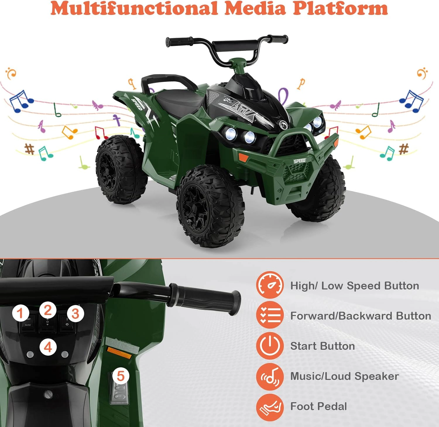 Costway 12V Ride On ATV Battery Powered Electric Vehicle for Kids