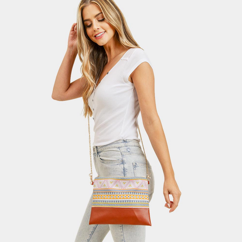 FASHNZFAB Aztec Patterned Wristlet Clutch / Crossbody Bag Yellow