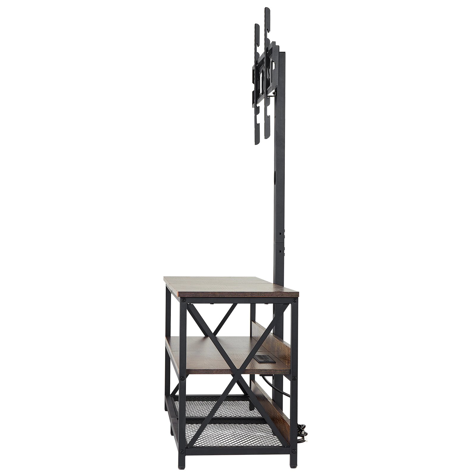 HONGGE TV Stand with Mount for up to 75 in TVs Entertainment Center with Power Outlet & LED Lights Height Adjustable TV