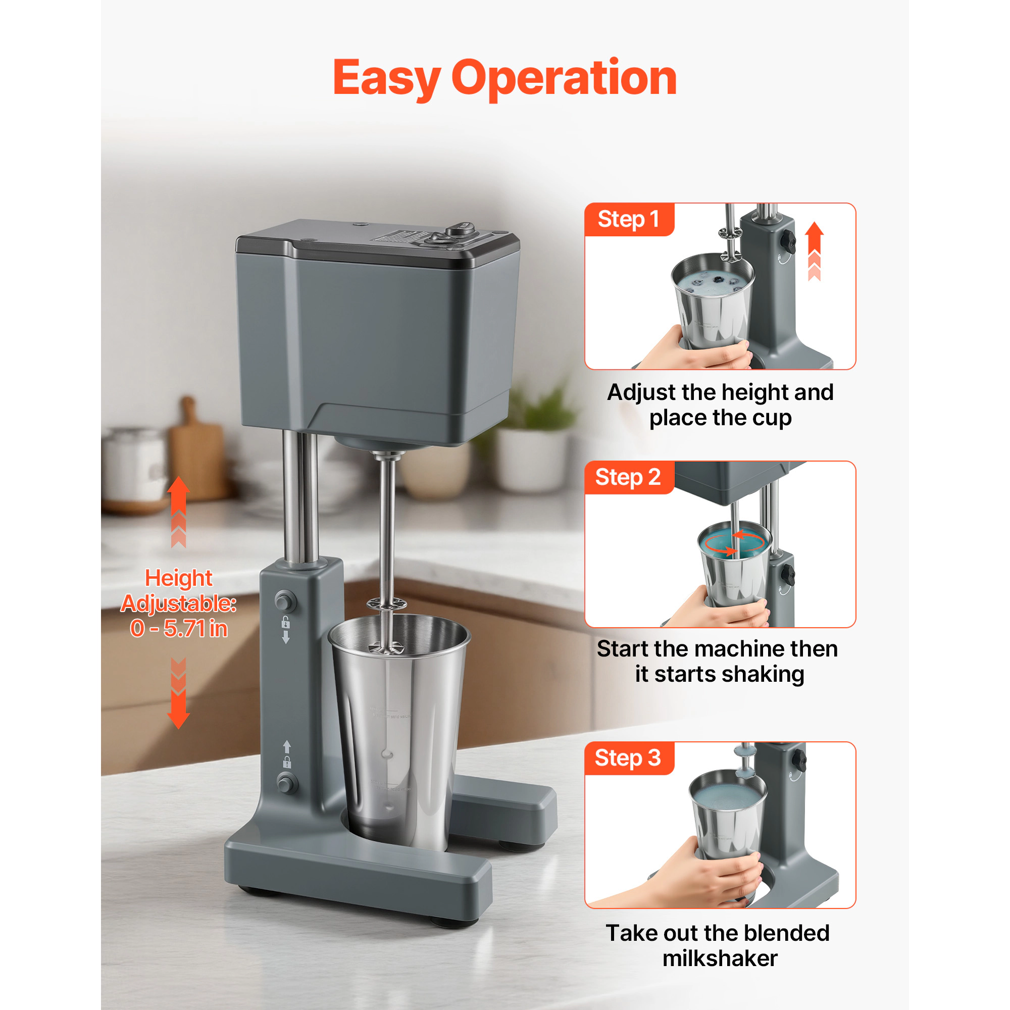 HONGGE Milkshake Maker Milk Shake Mixer Single Head Drink Blender Machine Dual-Speed Adjustment