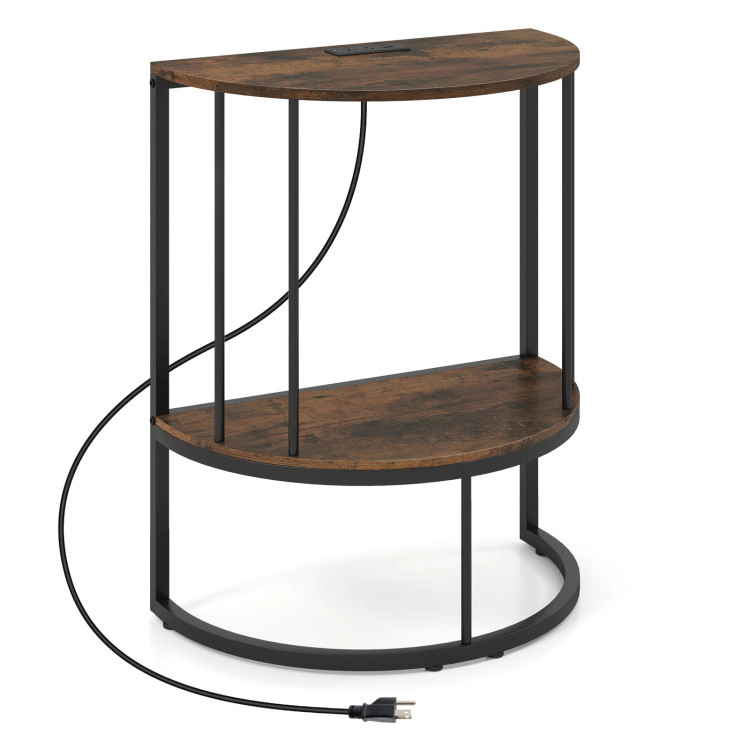 Hivvago 2-Tier Half Moon Console Table With Power Outlets And Storage Shel For Hallway