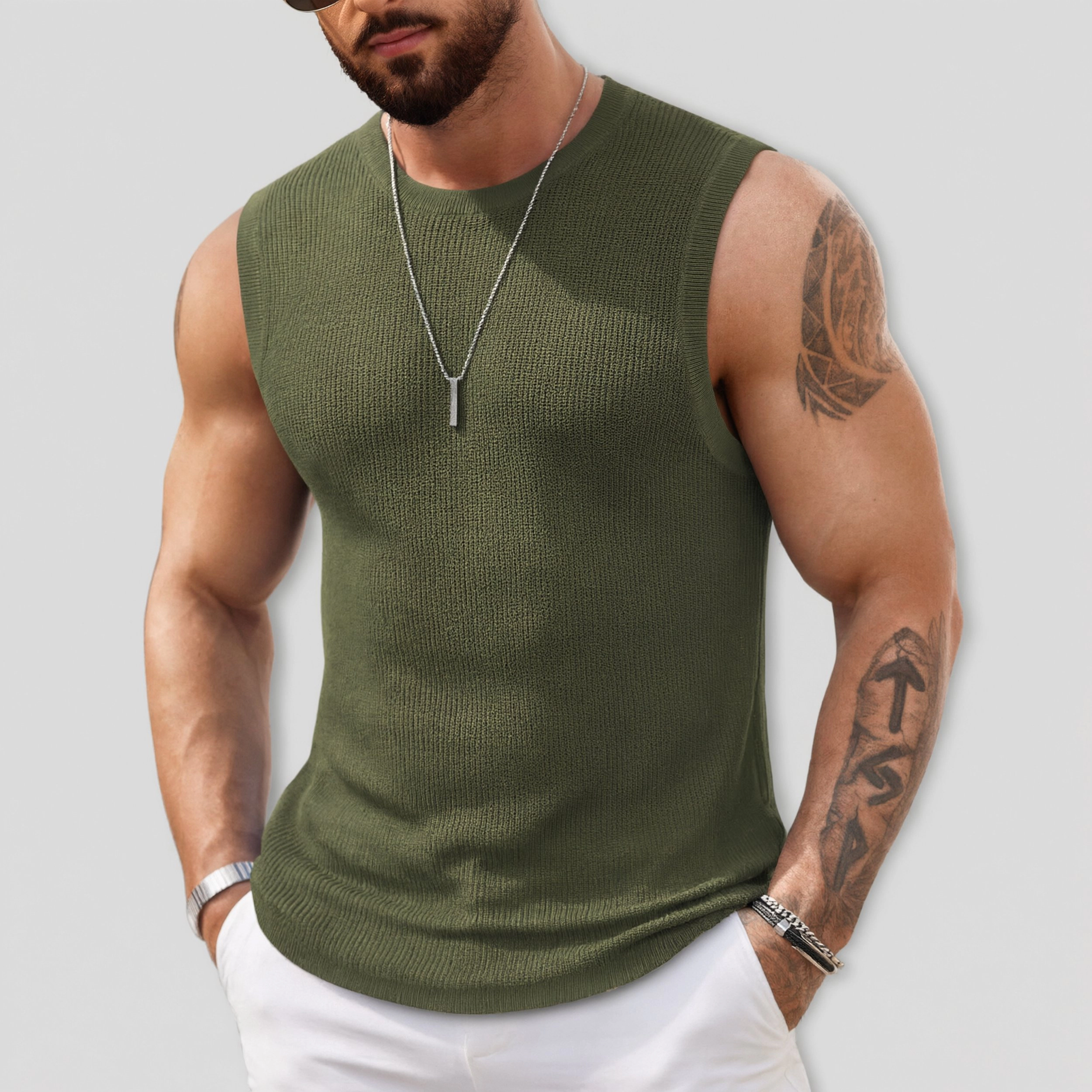 COOFANDY Men's Regular Fit Ribbed Knit Crew Neck Sleeveless Tank Top