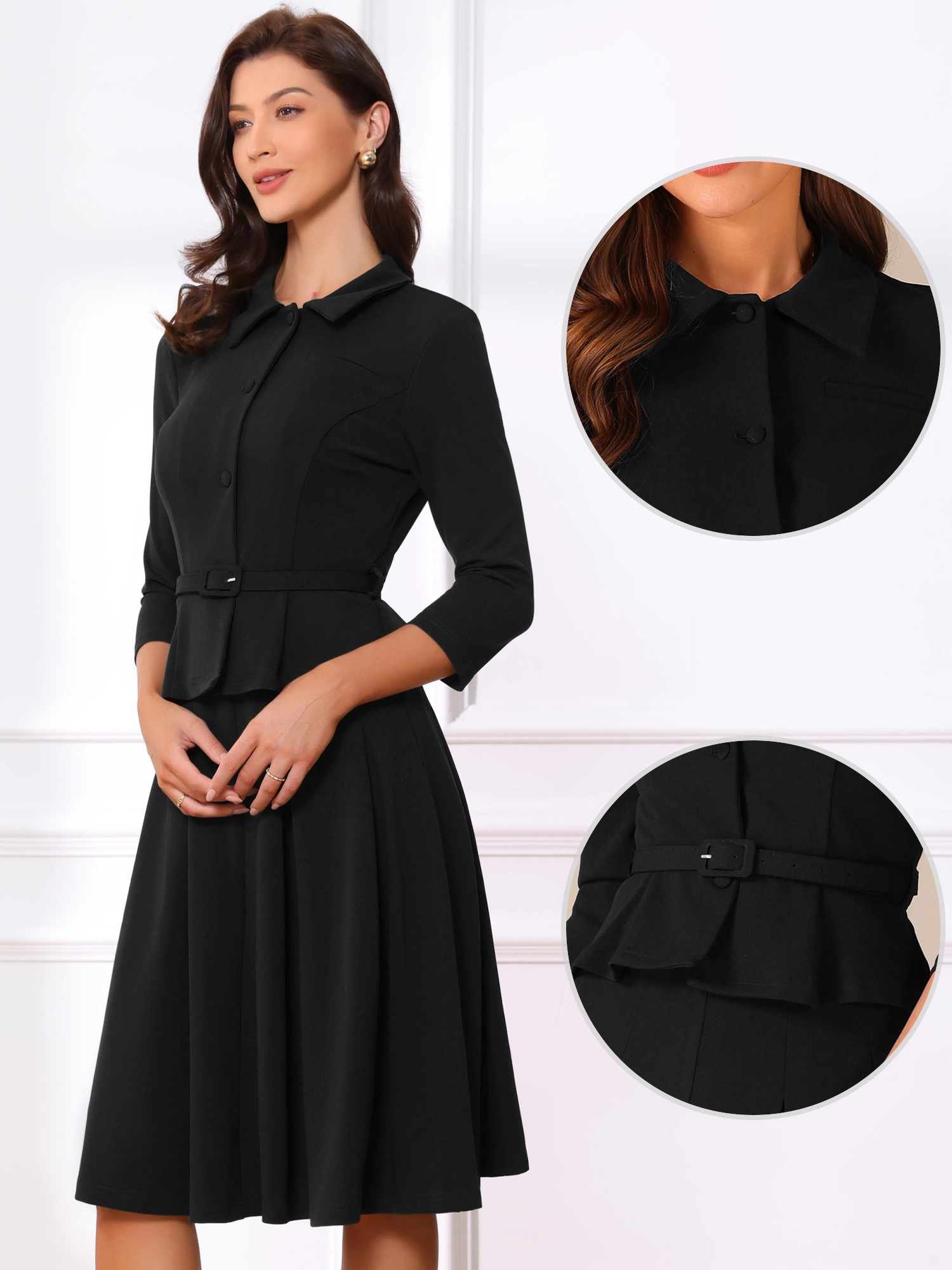 INSPIRE CHIC Women's Suit Skirt 2 Pieces Set Office 3/4 Sleeve Blazer and Pleated