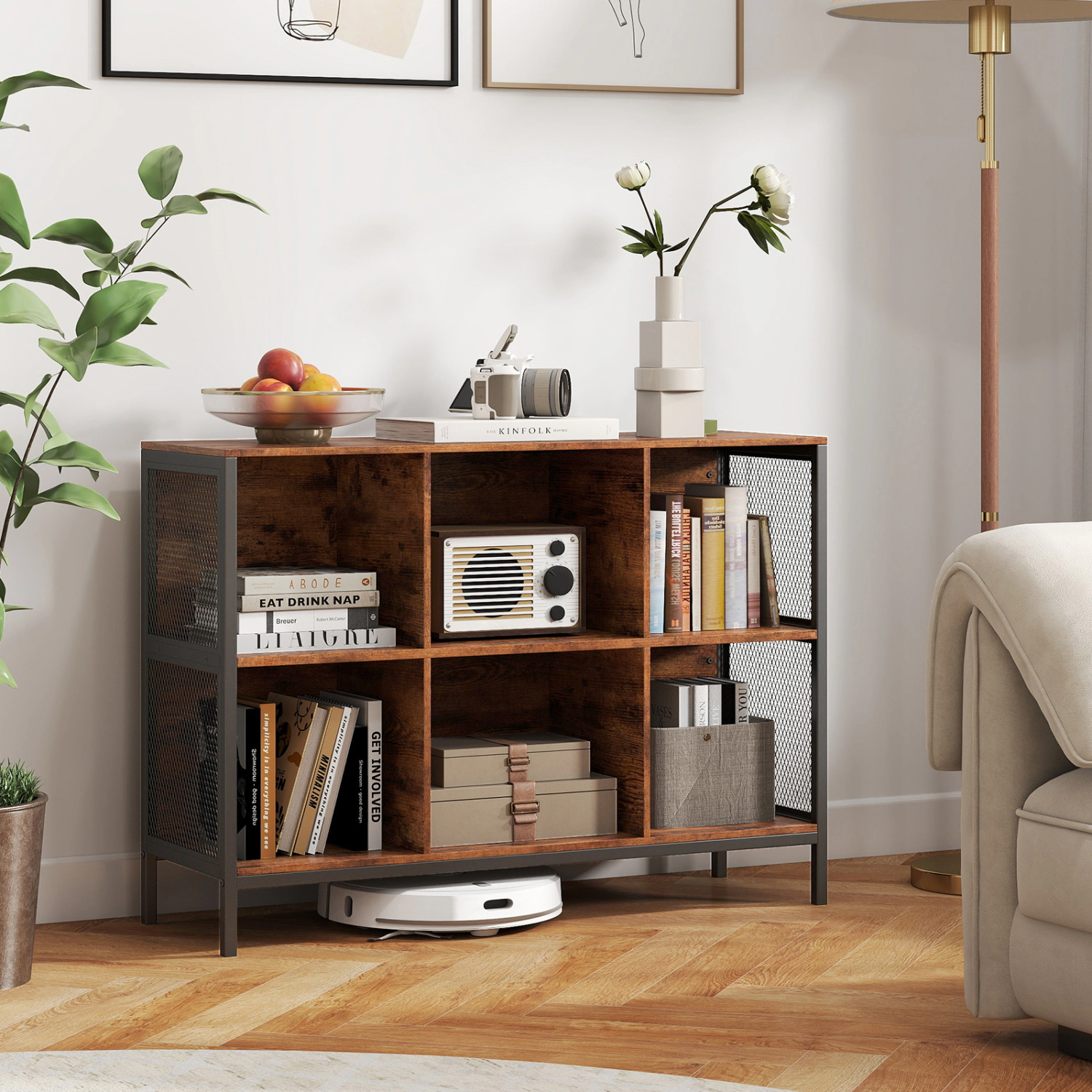 LJG 6 Cube Bookcase 42" Wide Horizontal Bookshelf with Accent Cubby Shelf