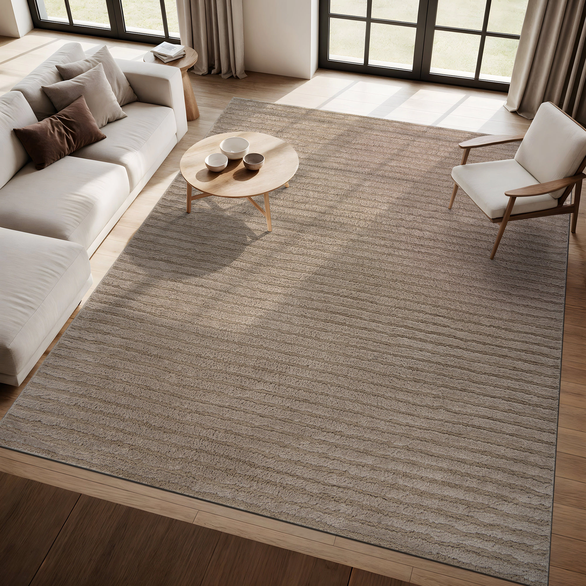 World Rug Gallery Horizontal Stripe Soft Shag High-Low Indoor Area