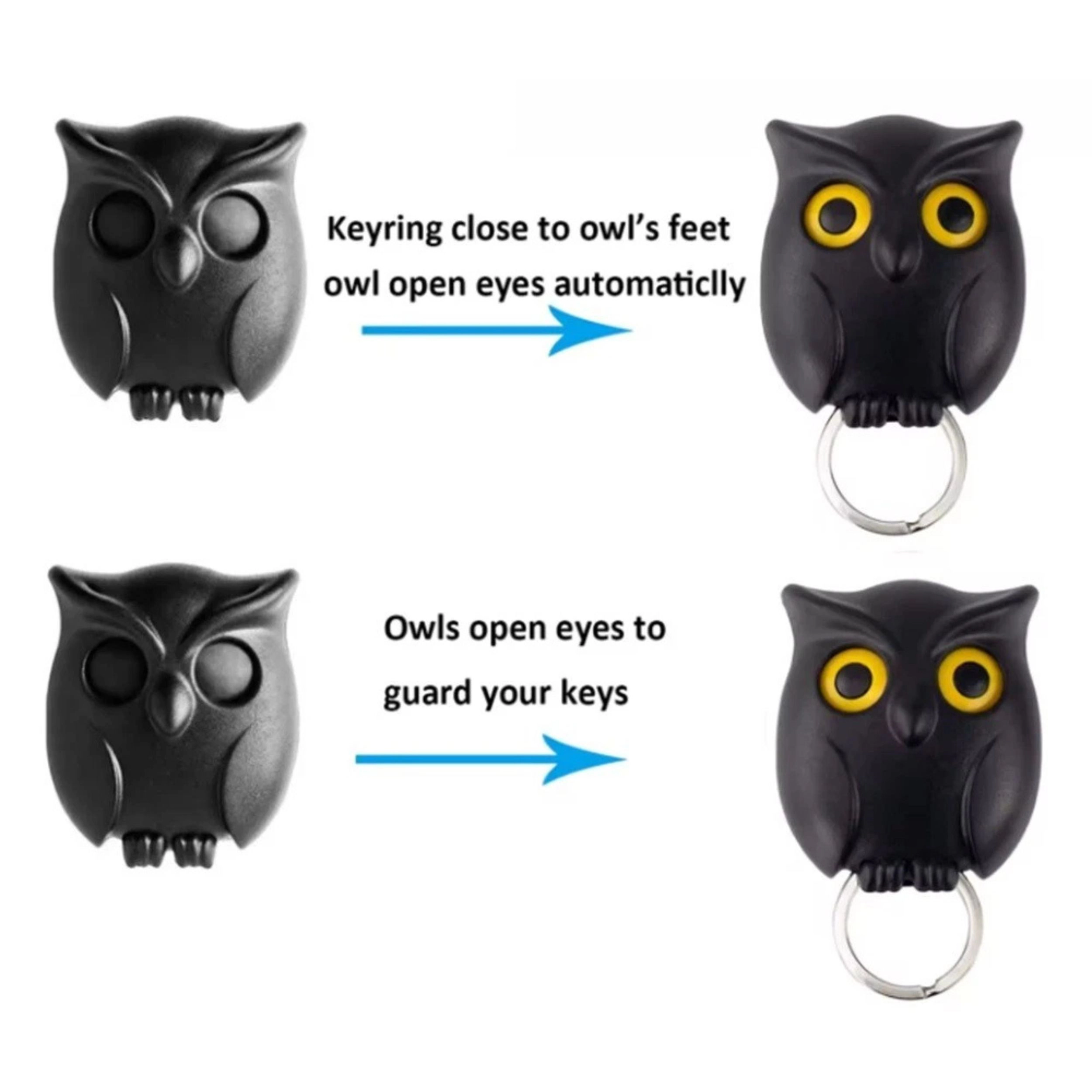 Home Collection Pack of 3 Owl Key Hanger Hooks Auto Open Close Eyes Wall Key Holder
