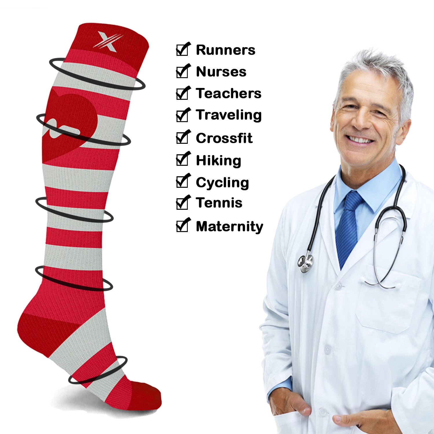 Extreme Fit Compression Socks - Knee High For Running, Athletics, Travel 3 Pair