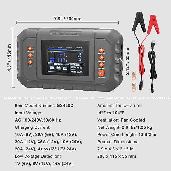 HONGGE Smart Battery Charger Lithium LiFePO4 Lead-Acid AGM / Gel / SLA Car Battery Charger with LCD Display Trickle