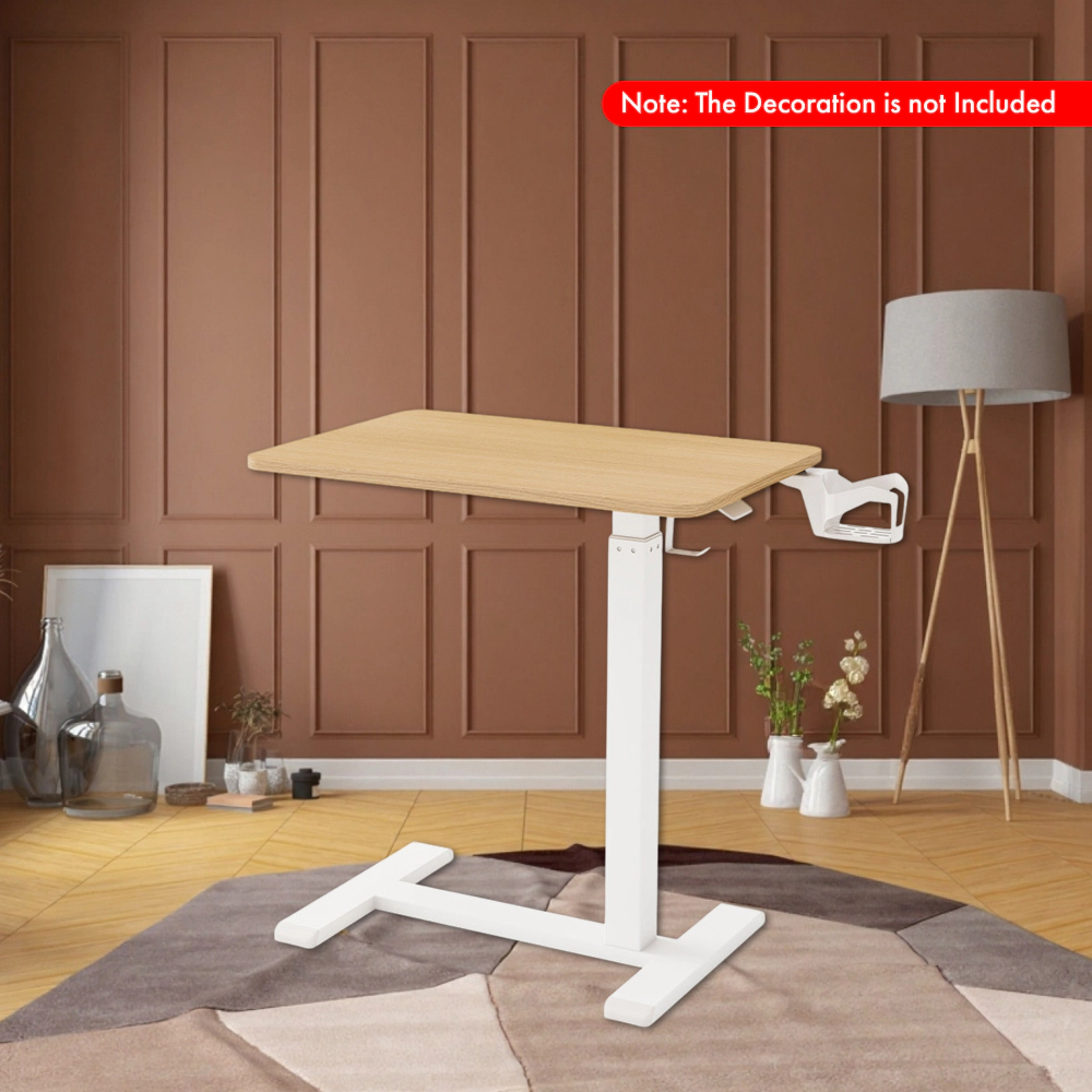 Hivvago Height Adjustable Rolling Overbed Table with Cup Holder for Bedside Use