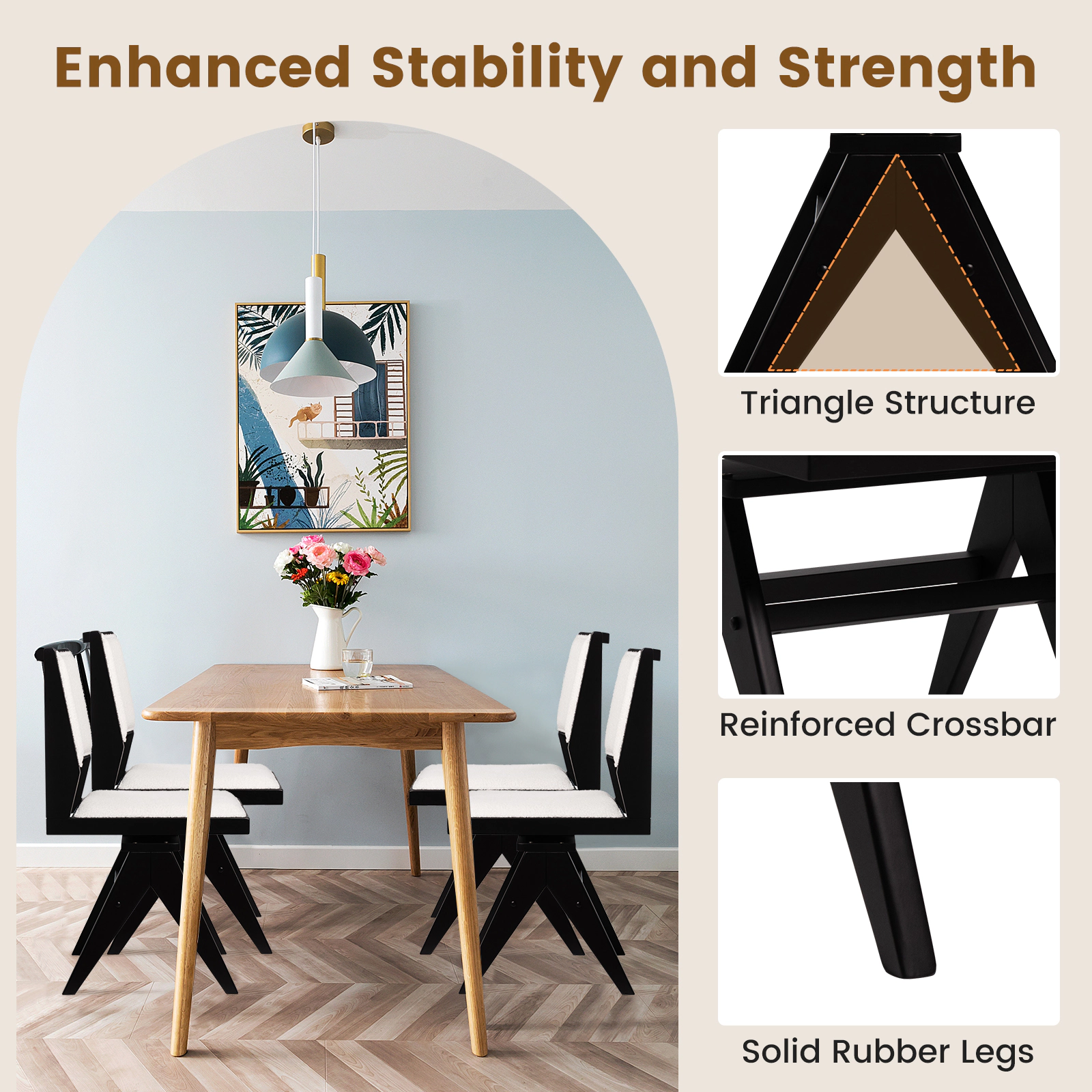 SUGIFT Swivel Wooden Dining Chair 265-Lb Capacity Black and White Faux Sherpa Seat