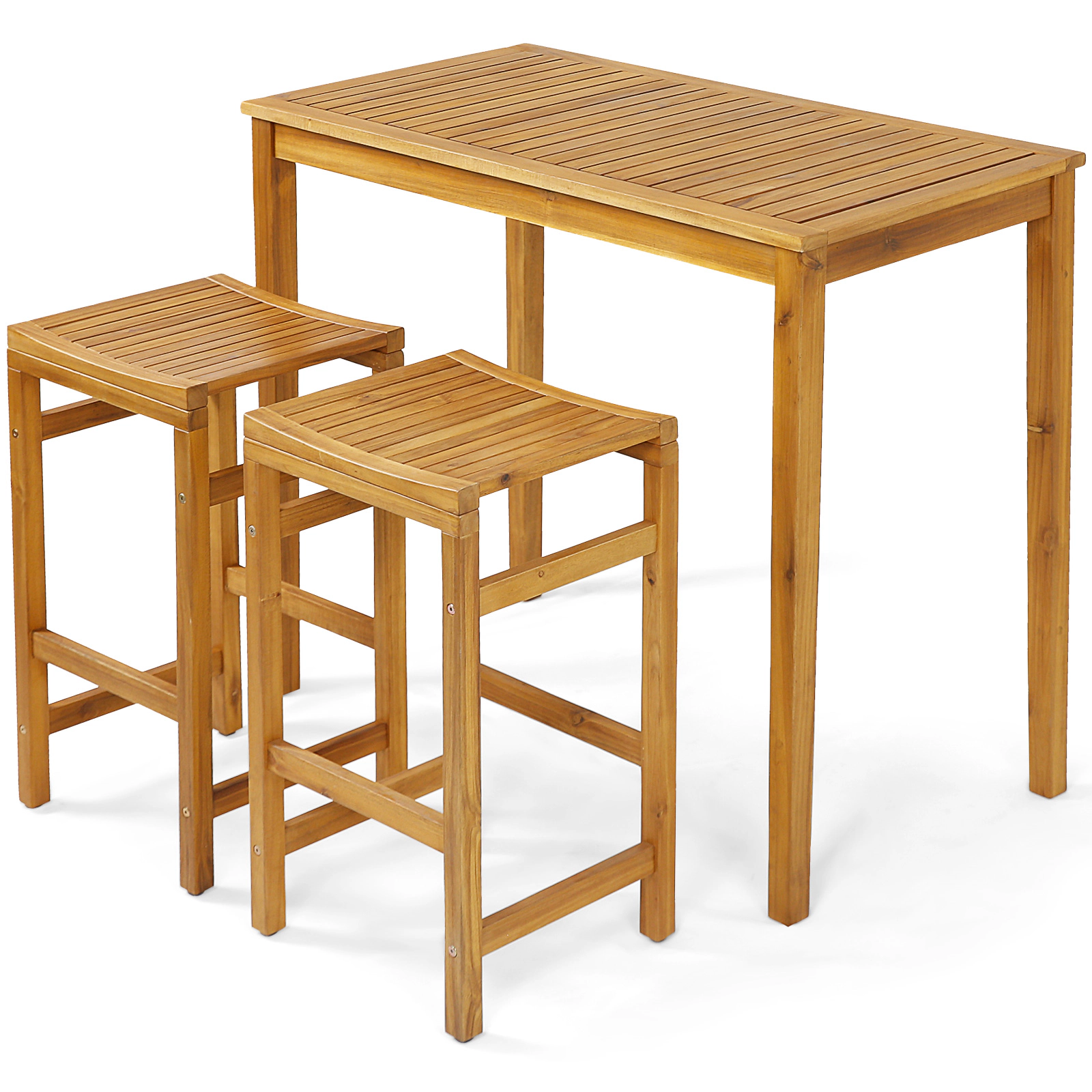 SUGIFT 45 in Teak Finish Acacia Wood Bar-Height Outdoor Patio Table