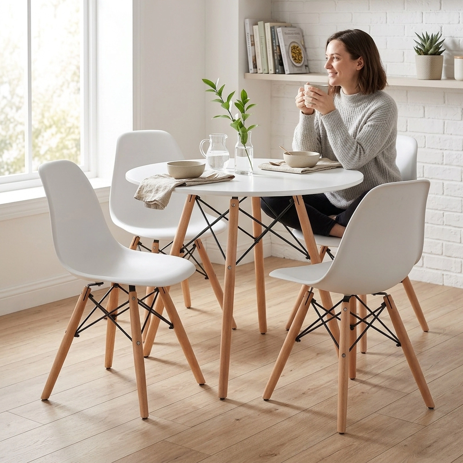 SUGIFT Kids Table and Chairs Set, 5-Piece Mid-Century Modern, Round 23.5-Inch Table, 4 Chairs