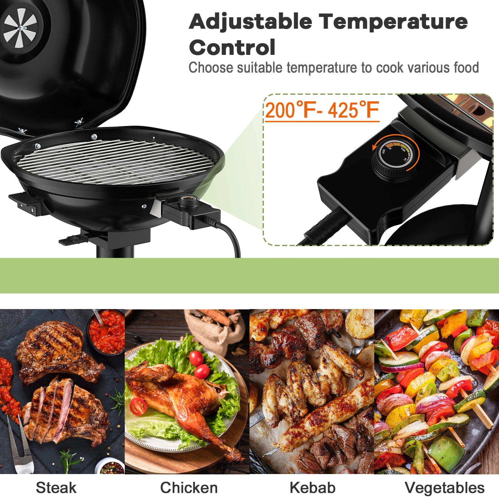 SUGIFT 1600W Black Portable Electric Grill with Removable Non-Stick Rack 20.5-in W 17.5-in D 32.5-in H