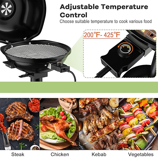 SUGIFT 1350W Red Outdoor Electric Grill with Removable Stand and Grease Bowl 24.8-in W 24.8-in D 35.6-in H