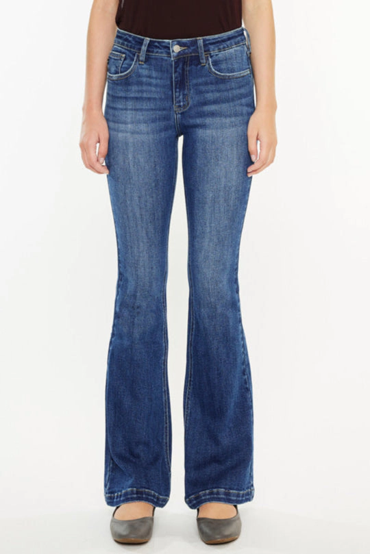 KanCan Women's Petite Essentials Mid Rise Flare Jeans Annie