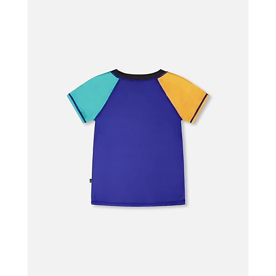 Deux par Deux Boys Shark Monster Truck Graphic Contrast Panel Short Sleeve Rashguard