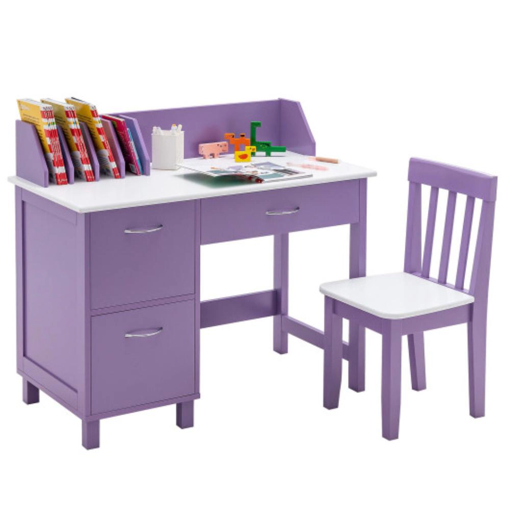 Hivvago Kids Wooden Writing Furniture Set With Drawer And Storage Cabinet