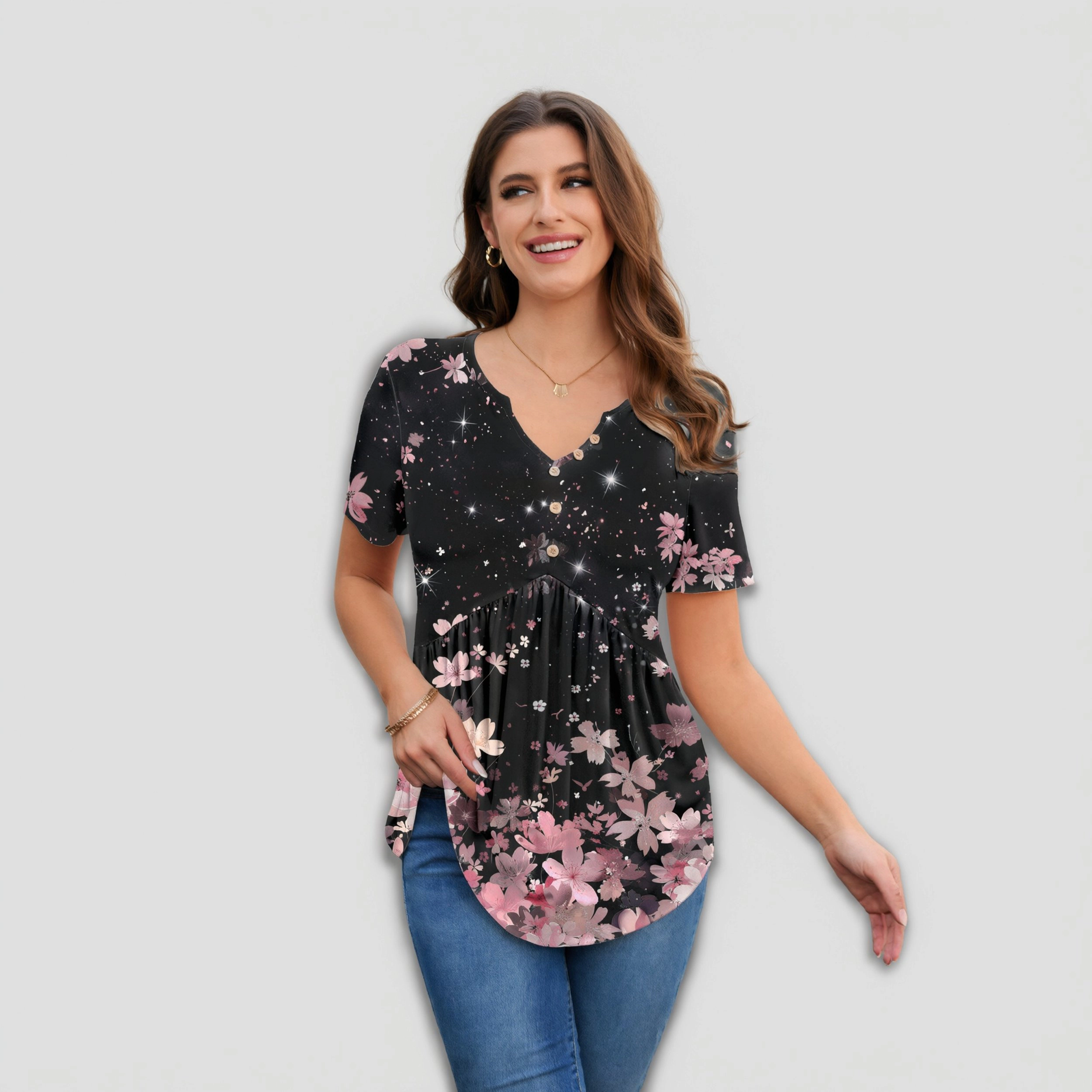Zeagoo Women Button Front V Neck T Shirt
