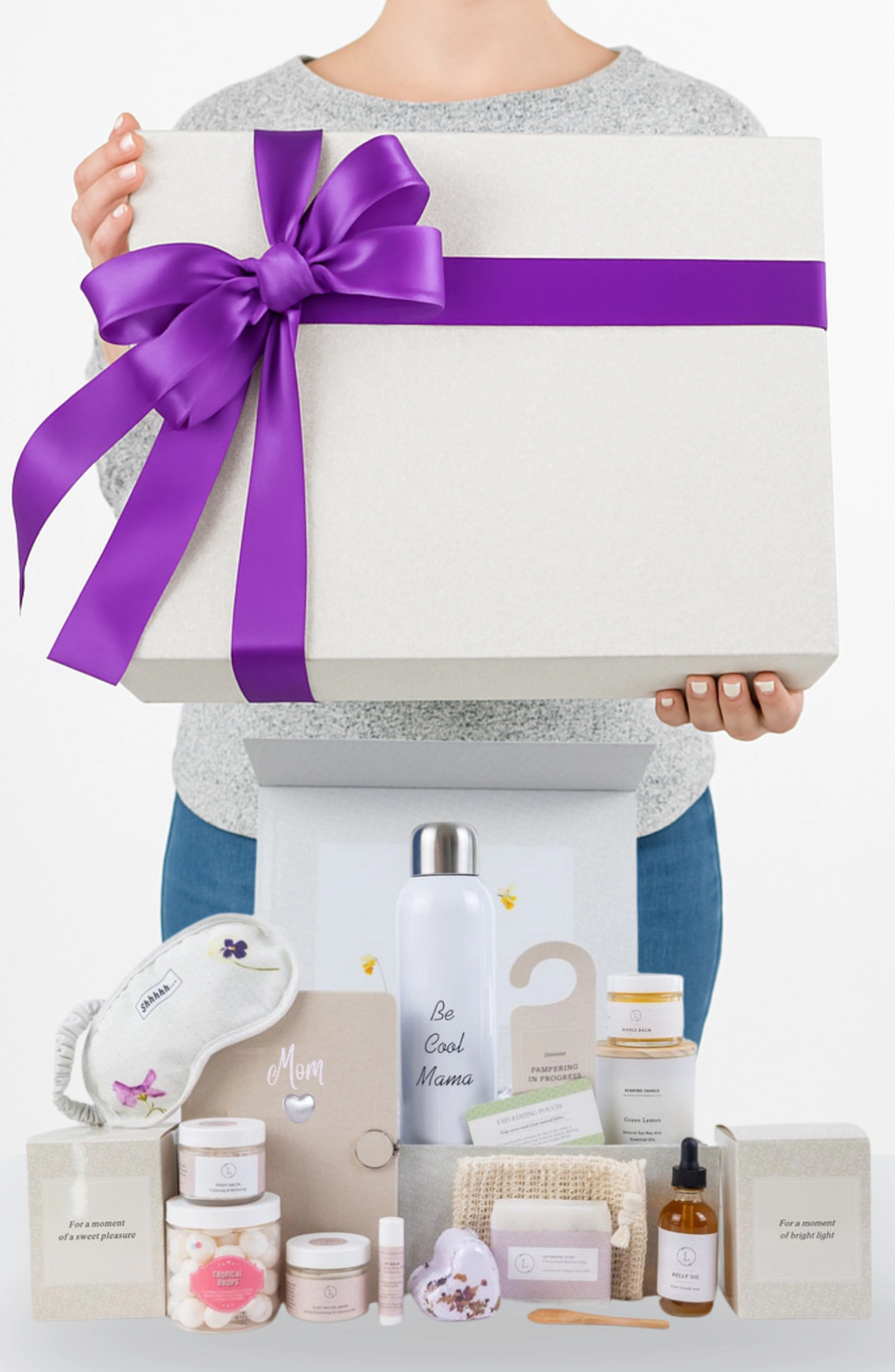New Mom Gift Box - Natural Lavender Pampering Skincare Set, Personalized Option