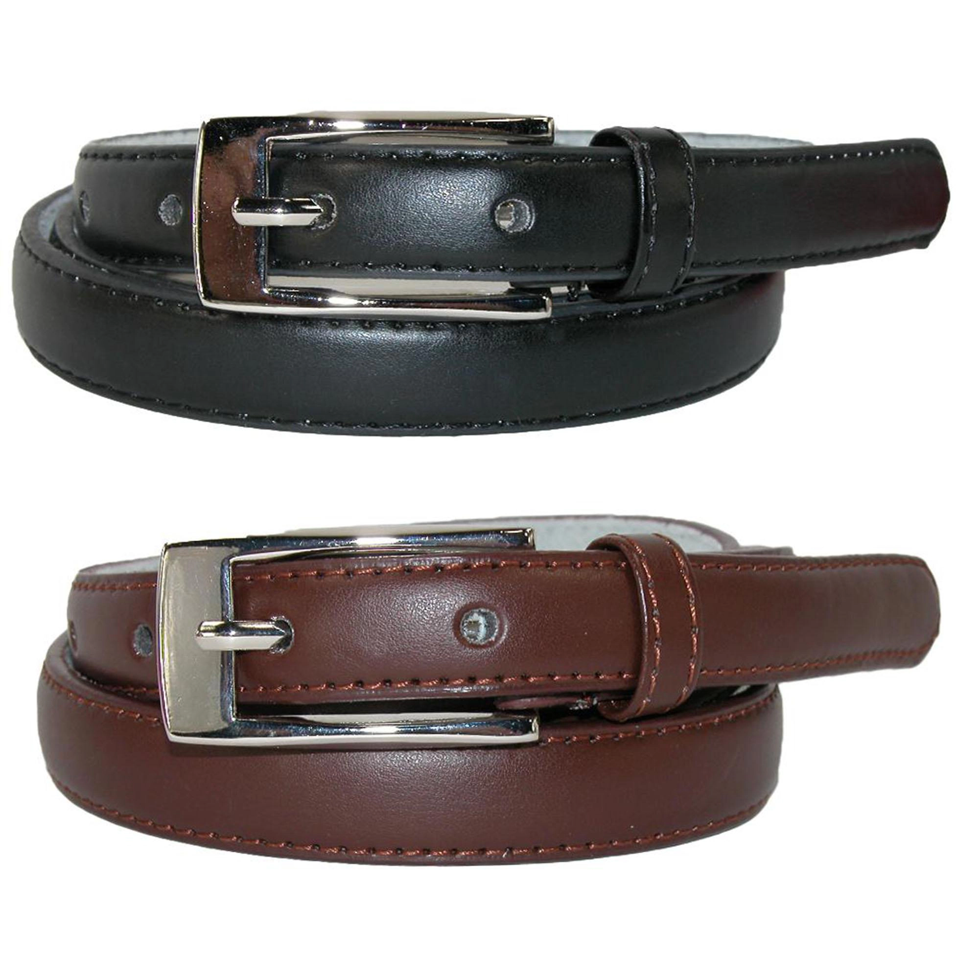 CTM Womens Skinny Leather Dress Belt 2-Pack 3/4 Black + Color