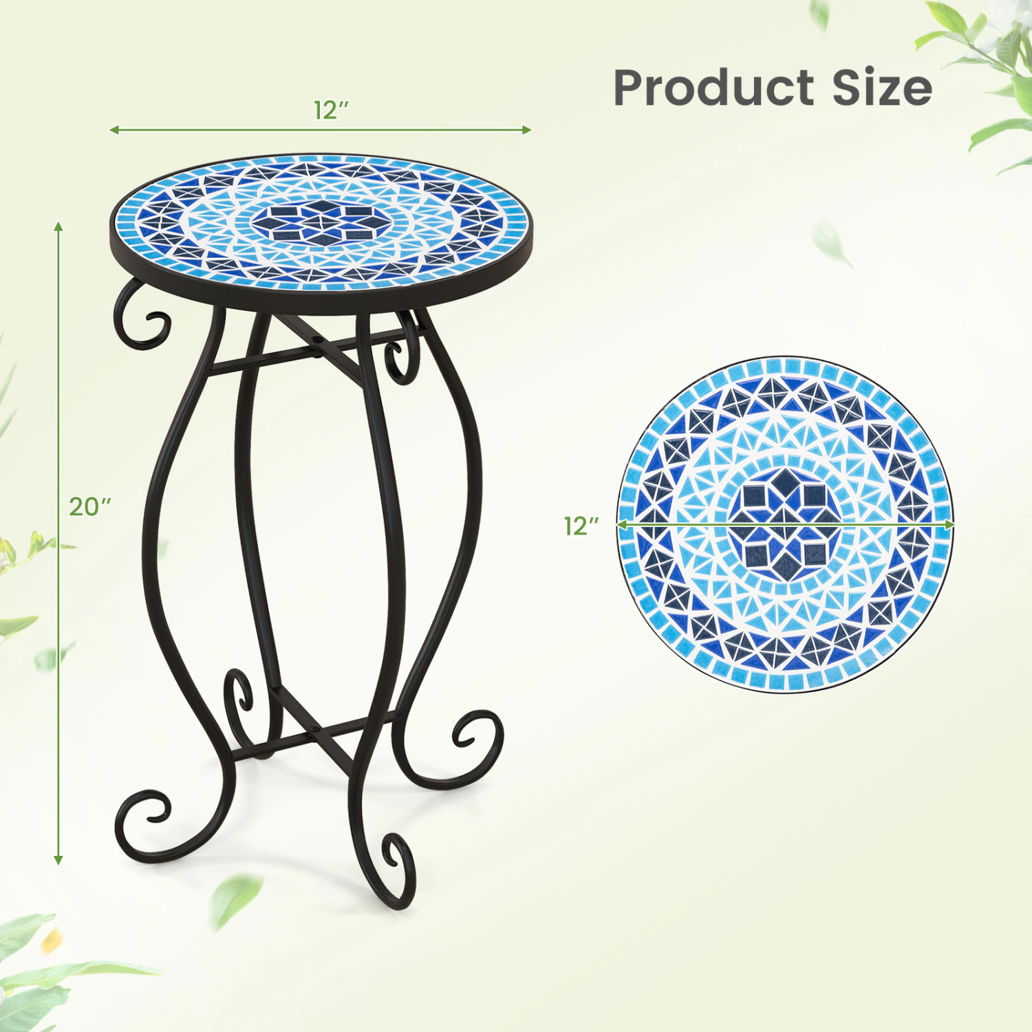 LJG Outdoor Indoor Steel Accent Plant Stand Cobalt Table