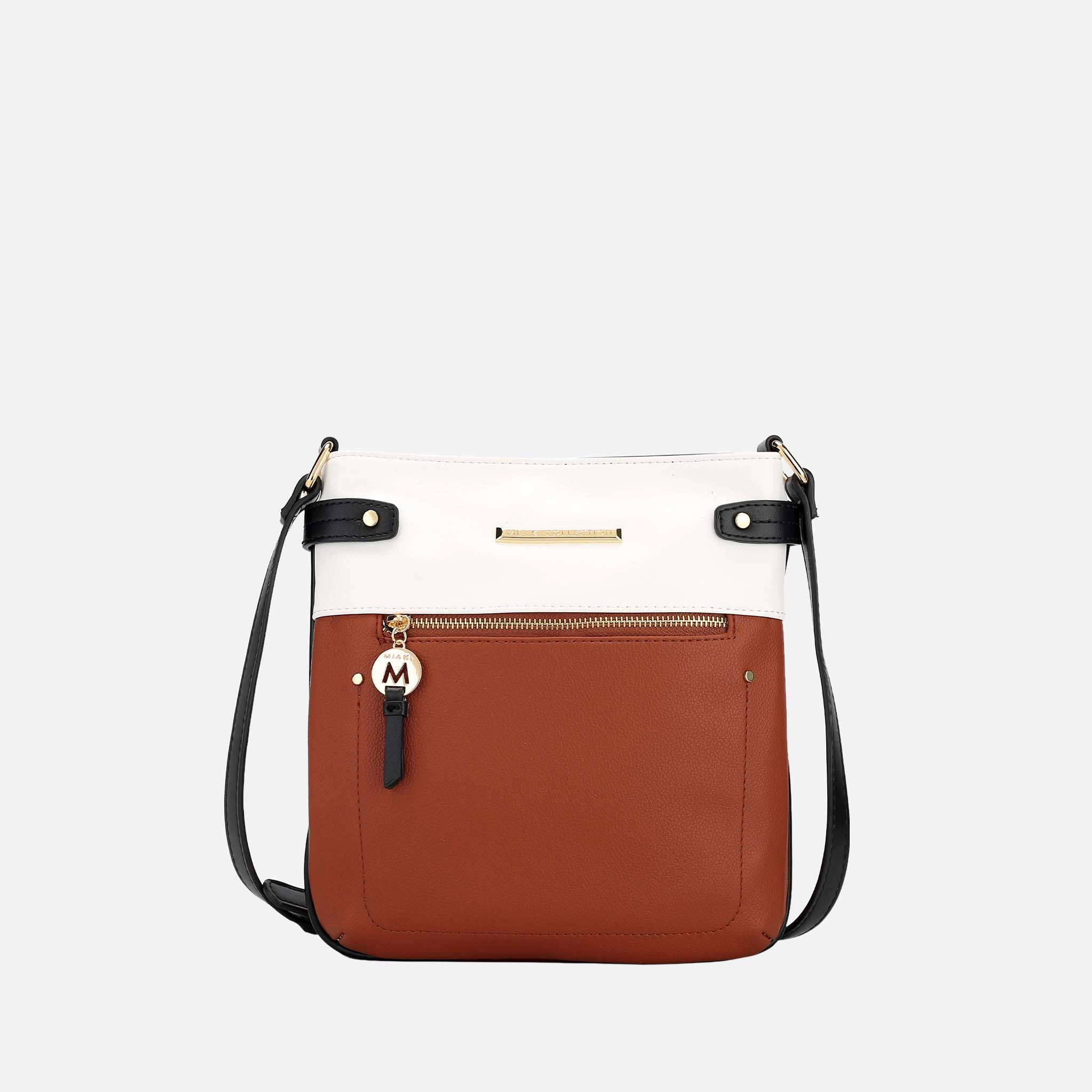 Mia K Collection Camilla Crossbody Bag - Vegan Leather, Gold-Tone Hardware, Adjustable Strap