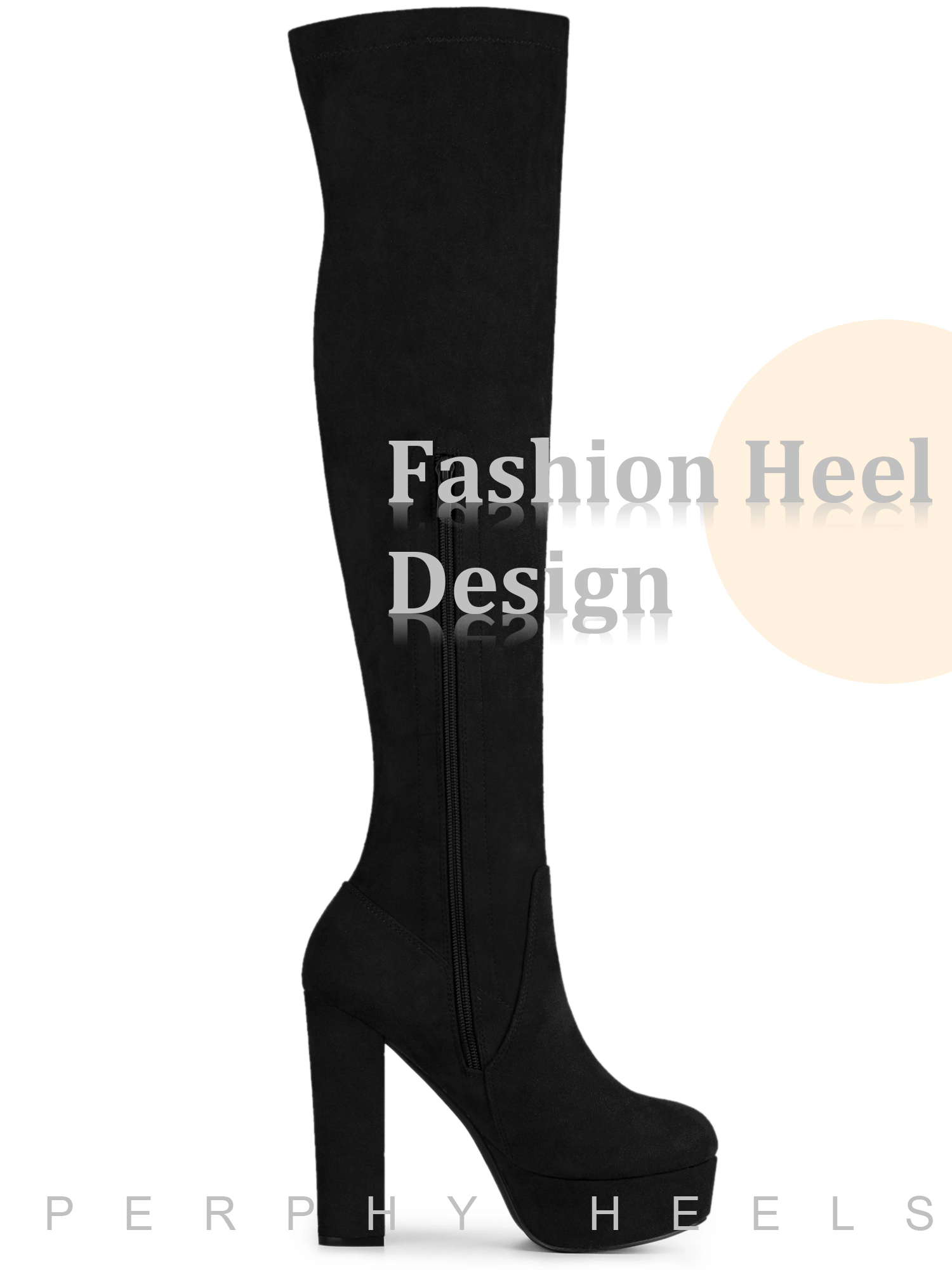 BLISSFUL STEP Women's Platform Chunky Heel Over the Knee Thigh High Boots