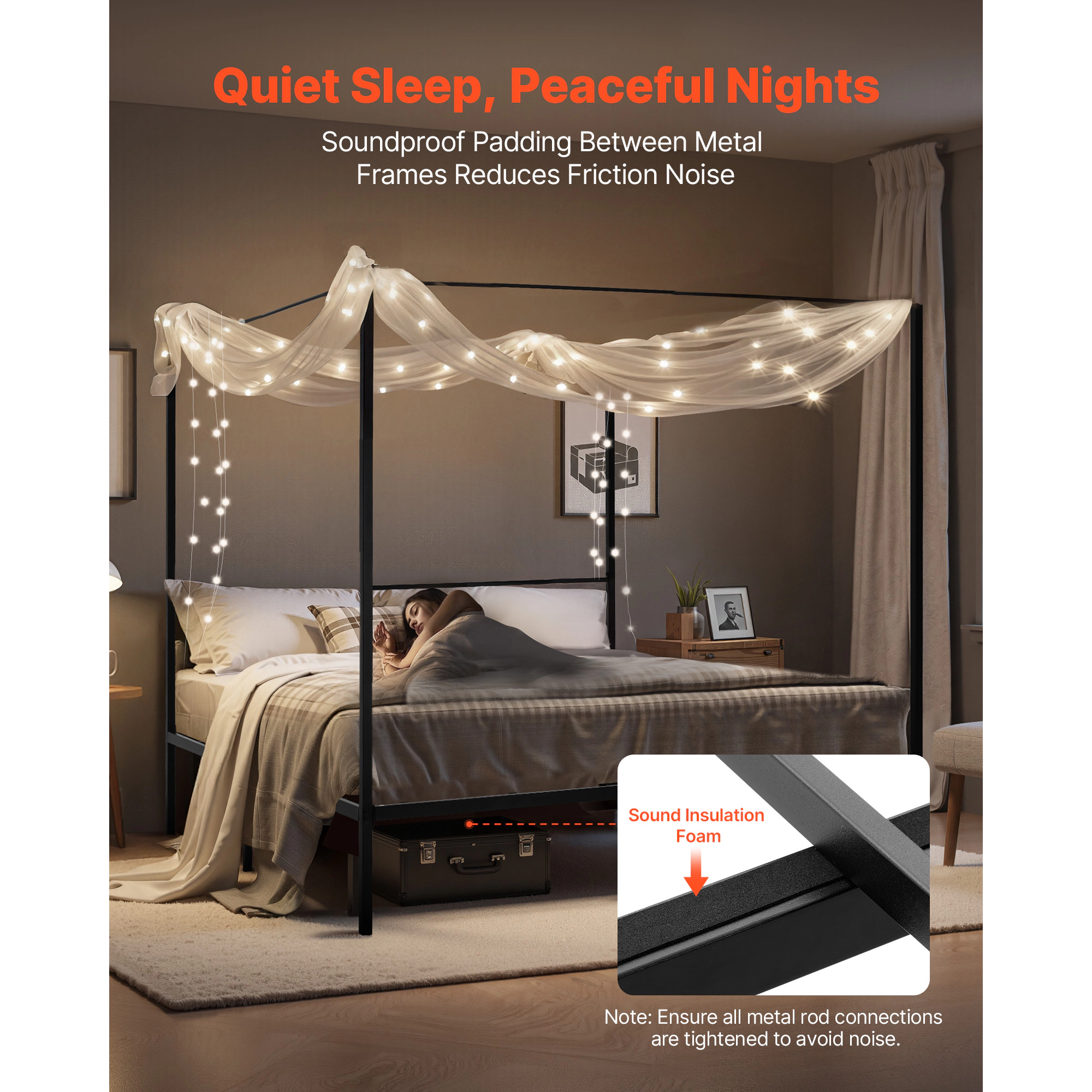 HONGGE Canopy Bed Frame Metal Canopy Bed with Four Posters Design Heavy Duty Steel Slats Support Underbed Storage Space