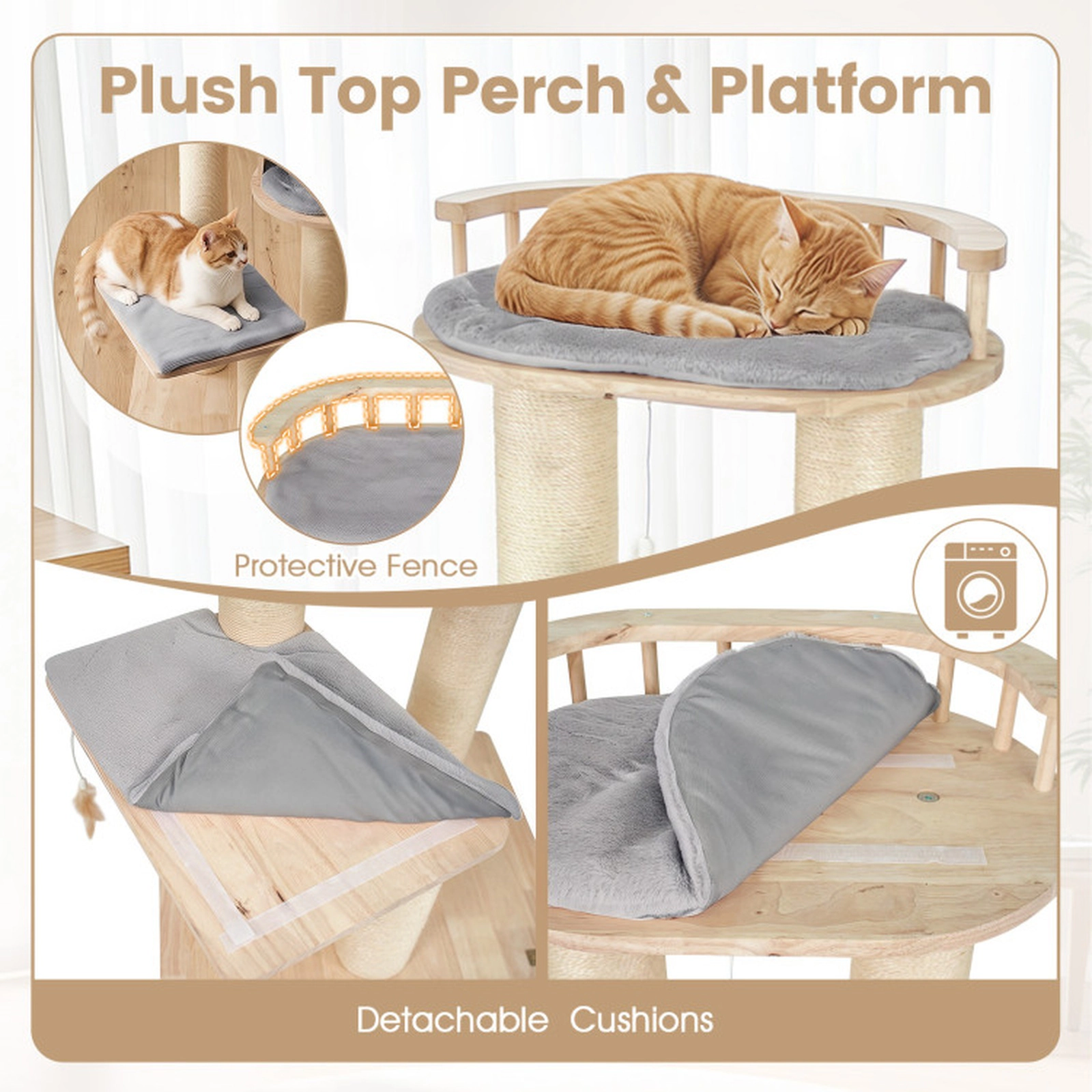 SUGIFT Gray 53.5-in Multi-Level Indoor Cat Tree Tower with Top Perch Condo Space Capsule and 3 Feather Toys