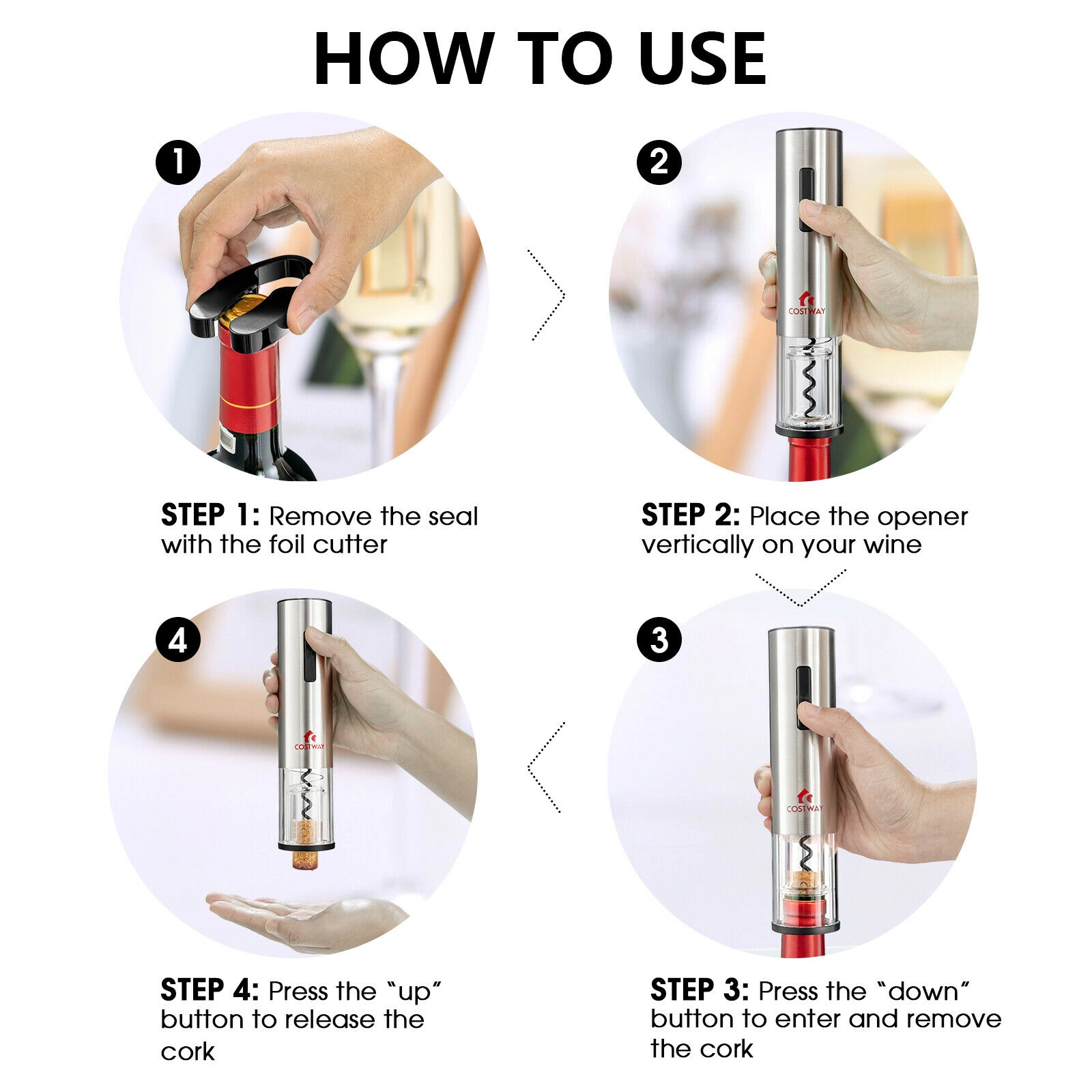 LJG 6-in-1 Electric Wine Bottle Opener Set with Foil Cutter