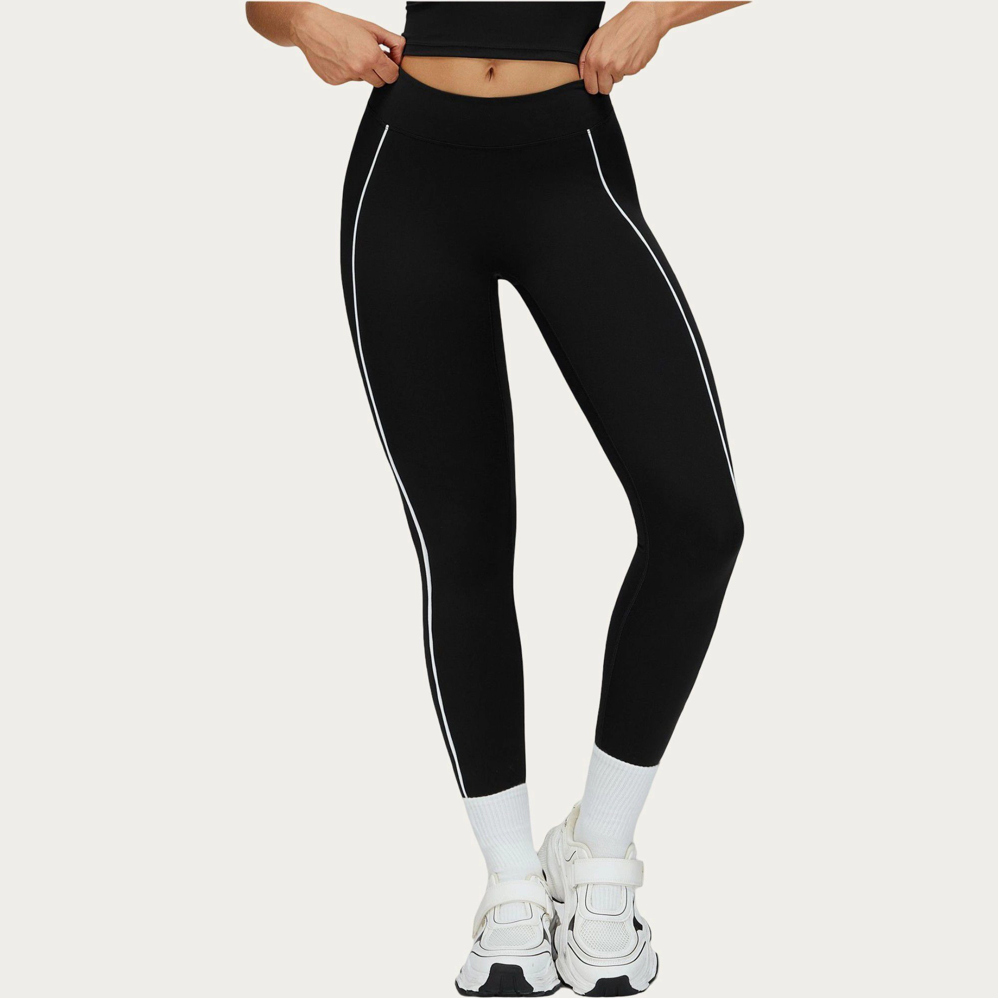 Anna-Kaci Active Women's High Waist Performance Leggings with Contrast Piping and Sculpting Stretch Fit