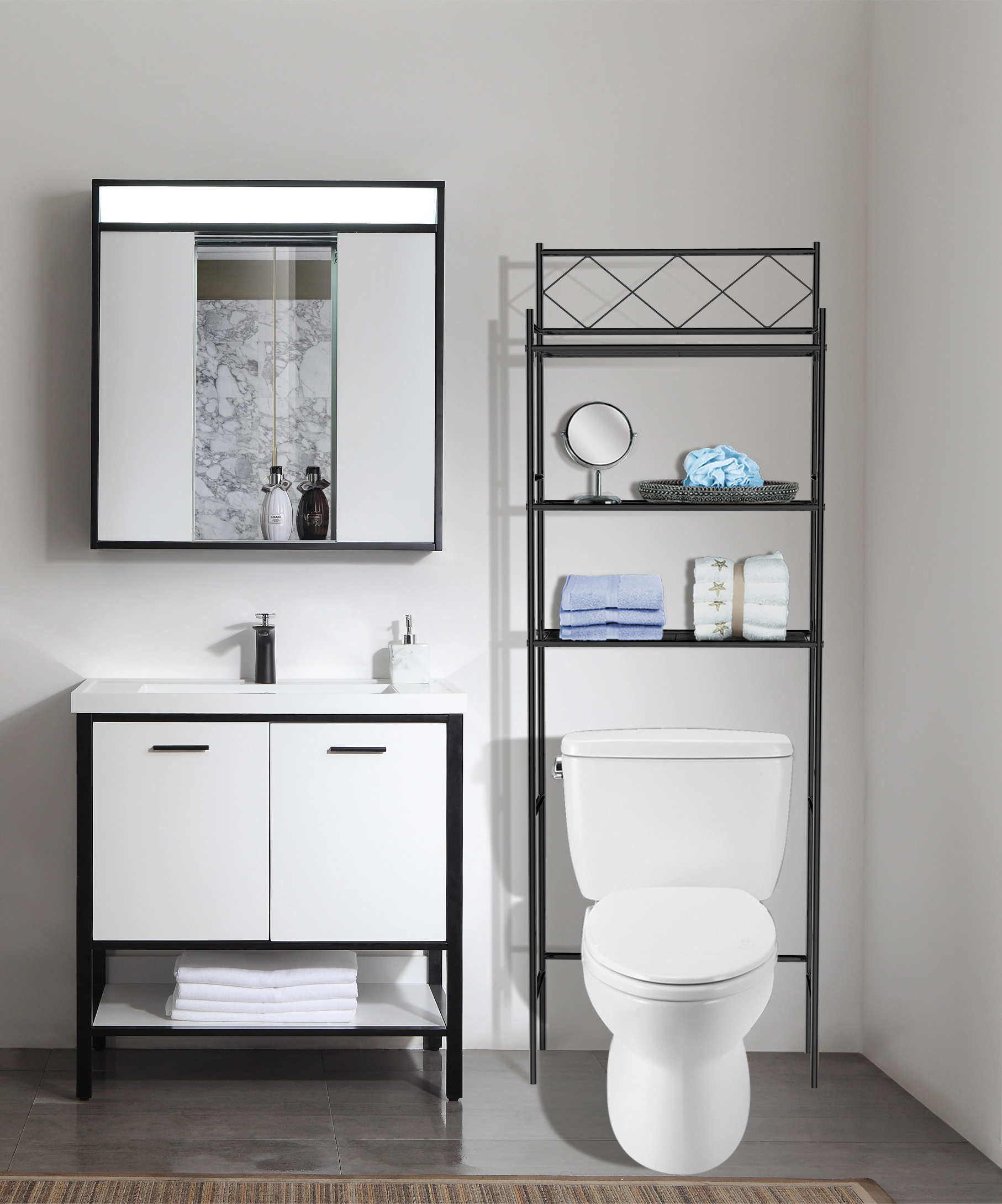 J&V TEXTILES 3-Shelf Metal Bathroom Organizer Over The Toilet, Space Saver