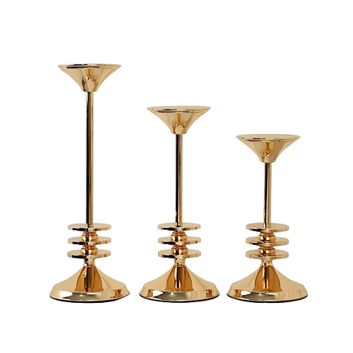 Home Collection Set of 3 3-Disk Metal Taper Candle Holders