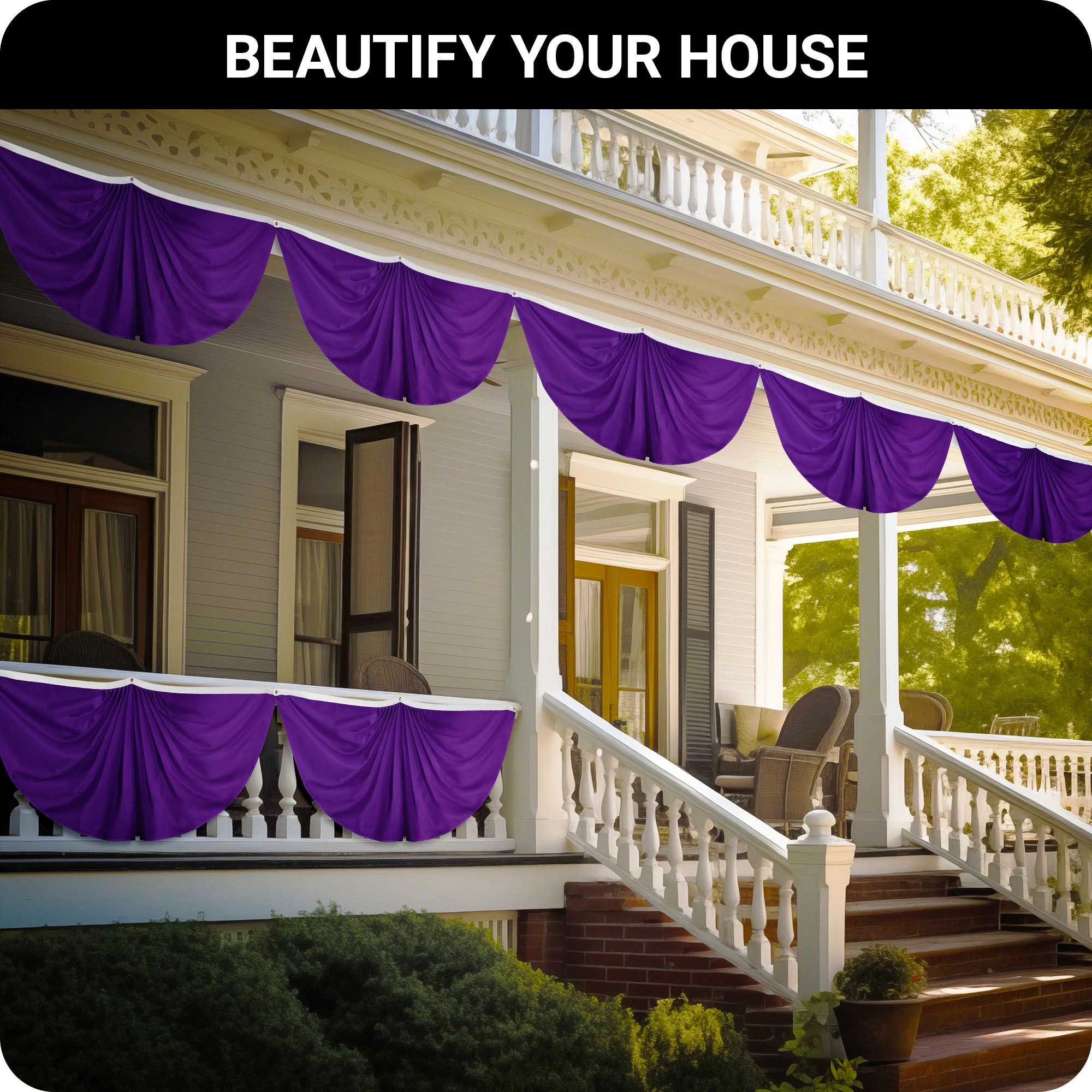 G128 Solid Purple Pleated Fan Flag 3x6 Ft, 150D Polyester, Brass Grommets, Indoor/Outdoor