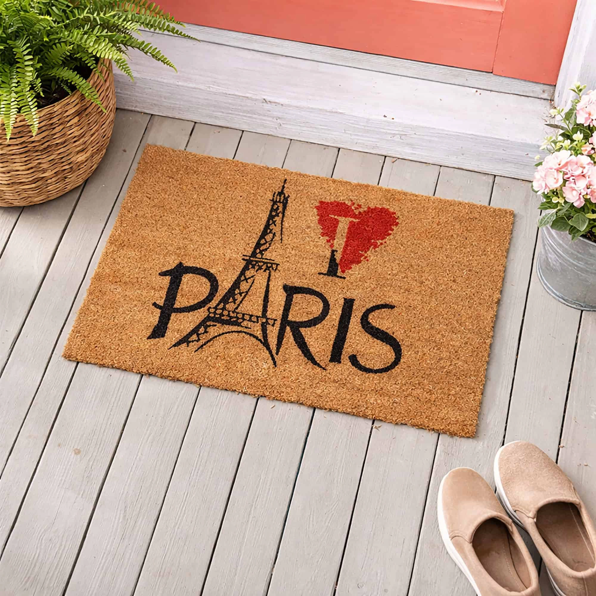 Evideco French Home Goods Natural Paris Eiffel Coir Doormat 24 x 16 Inches