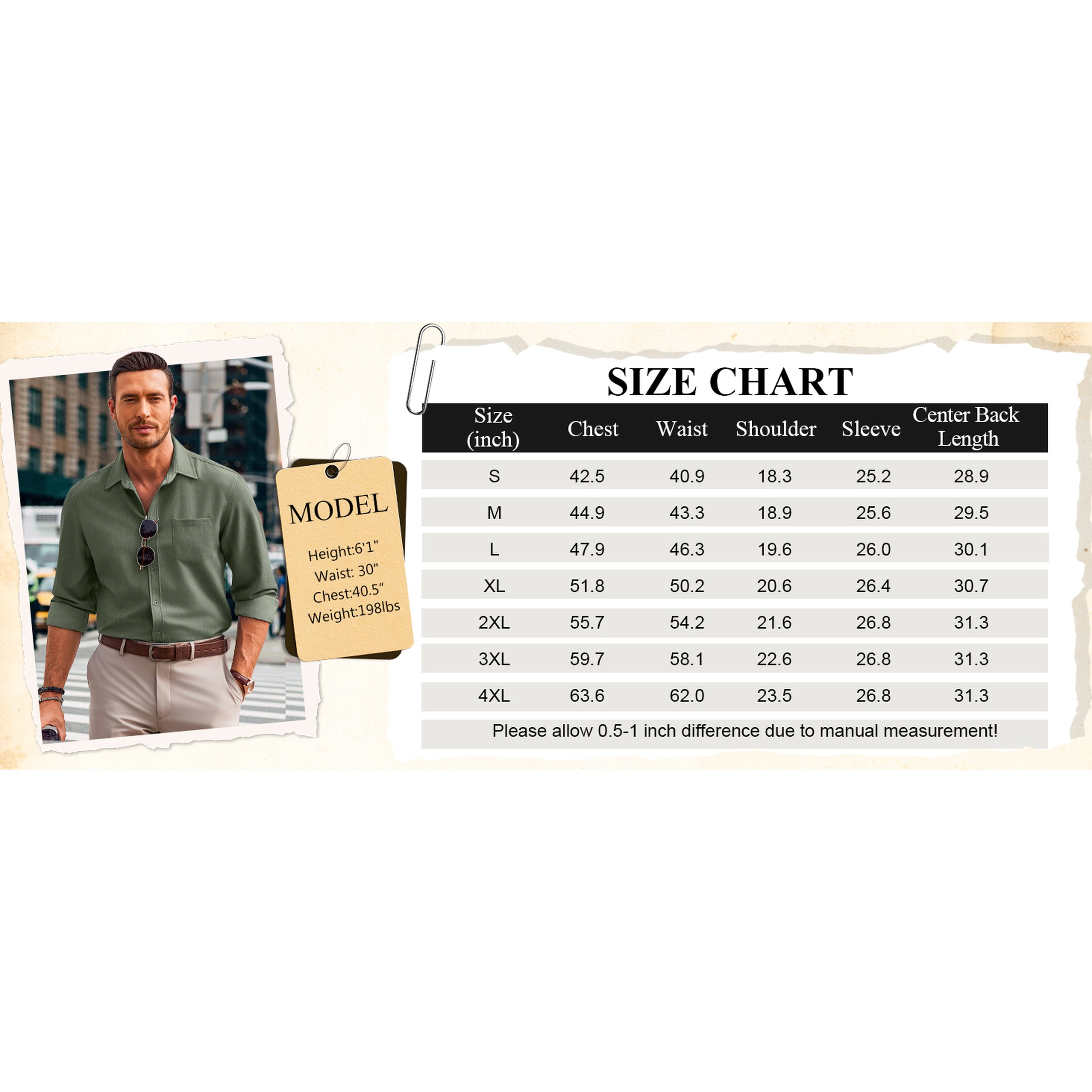 COOFANDY Mens Long Sleeve Button Down Shirts Spread Collar Chest Pocket Casual Tops