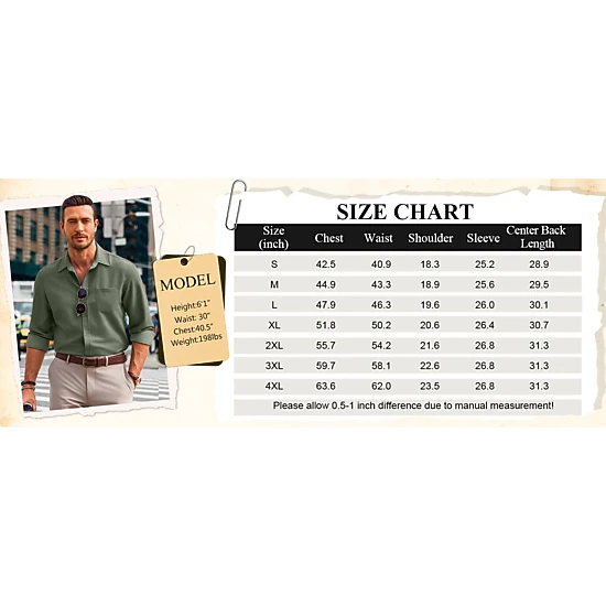 COOFANDY Mens Long Sleeve Button Down Shirts Spread Collar Chest Pocket Casual Tops