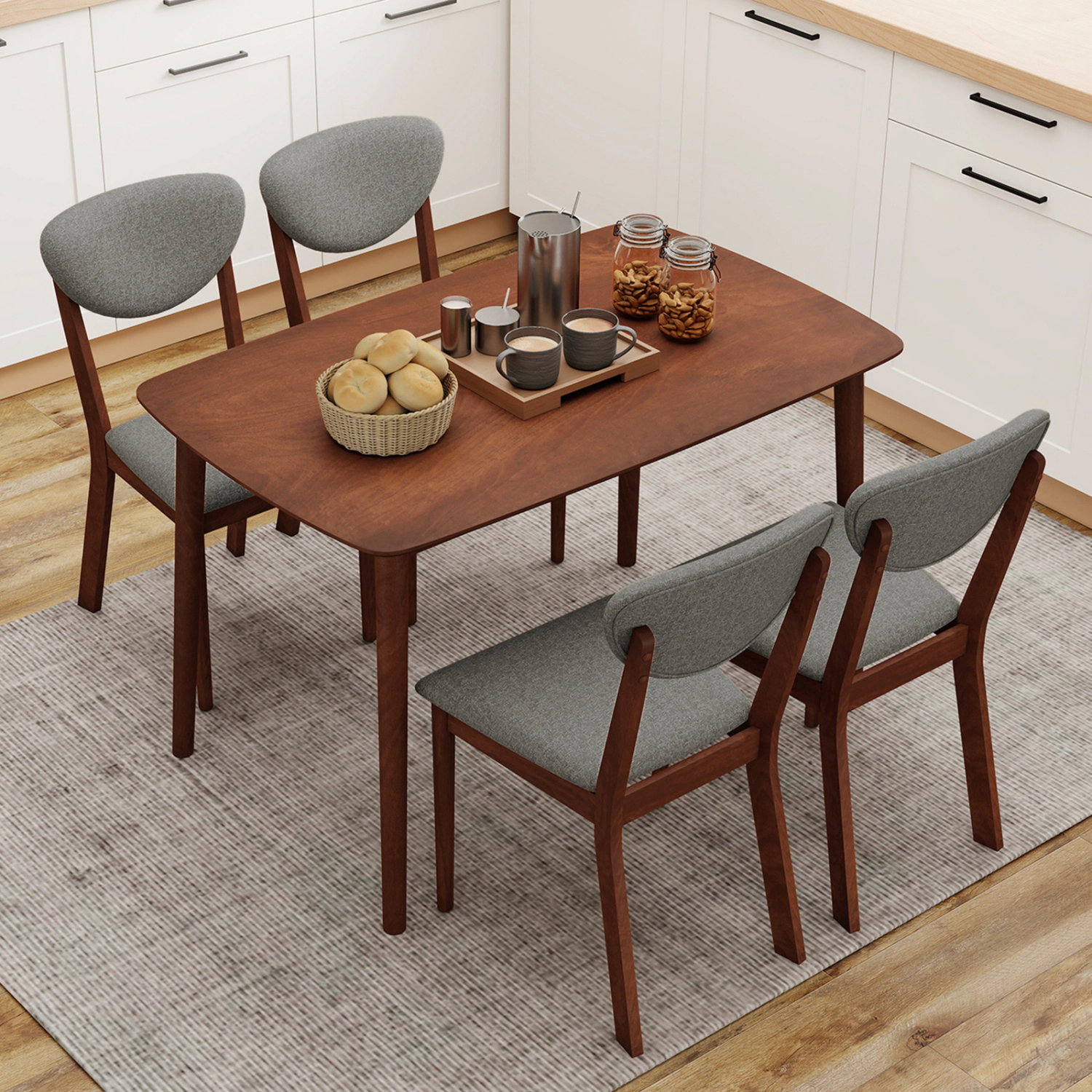 LJG 5-Piece Dining Set for 4 with Rectangular Table & Fabric Chairs for Living Room
