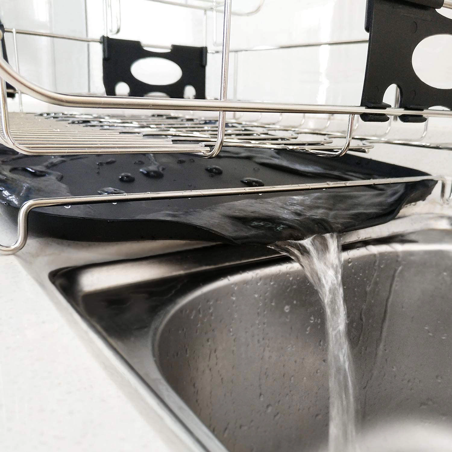 Mega Casa 2-Tier Dish Drying Rack with Drainboard, Chrome Dish Strainer with Utensil Holder for Kitchen