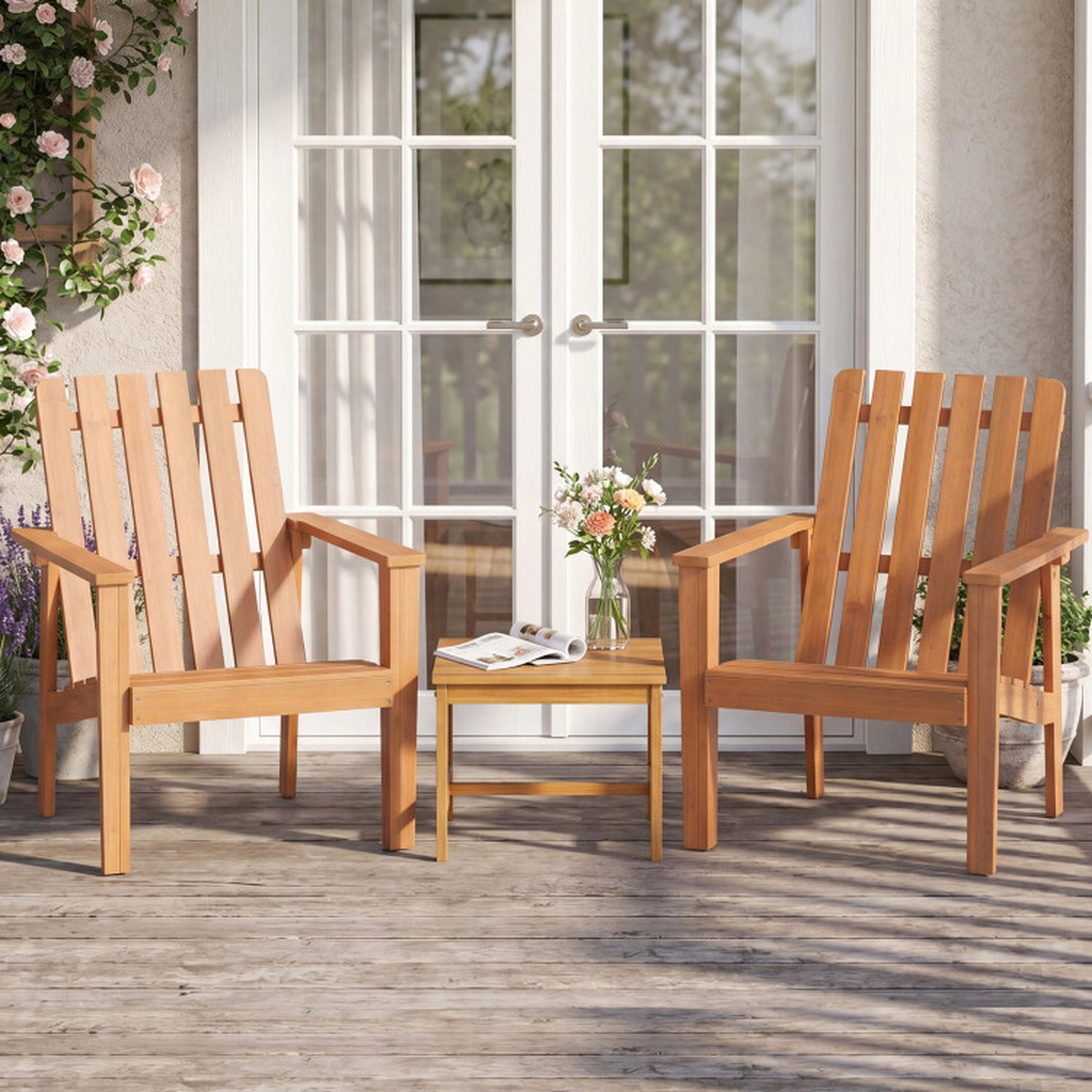 SUGIFT 17-in Square Acacia Wood Patio Side Tables 400-lb Capacity Repaintable Surface Natural Set of 2