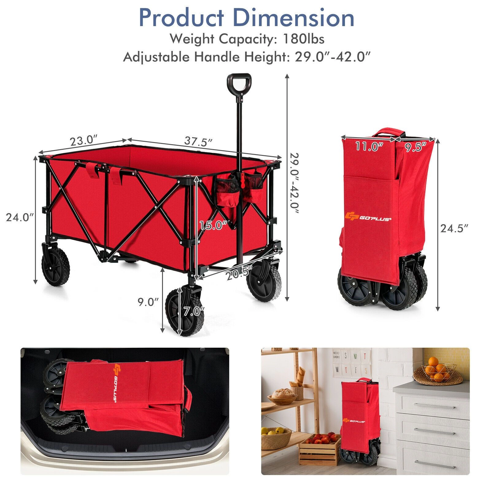 SlickBlue Folding Utility Wagon Cart with 180 lb Weight Capacity