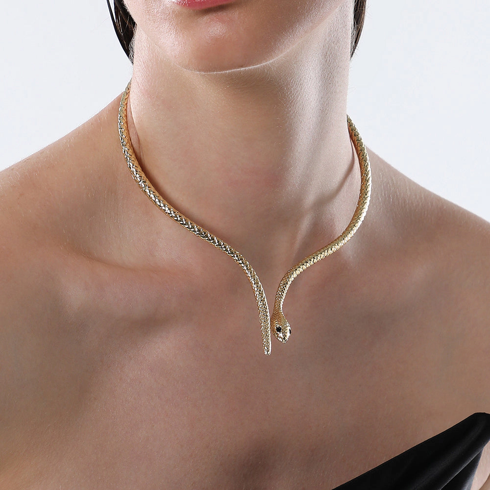 SOHI Women's Antique Gold the Serpent Torque Necklace