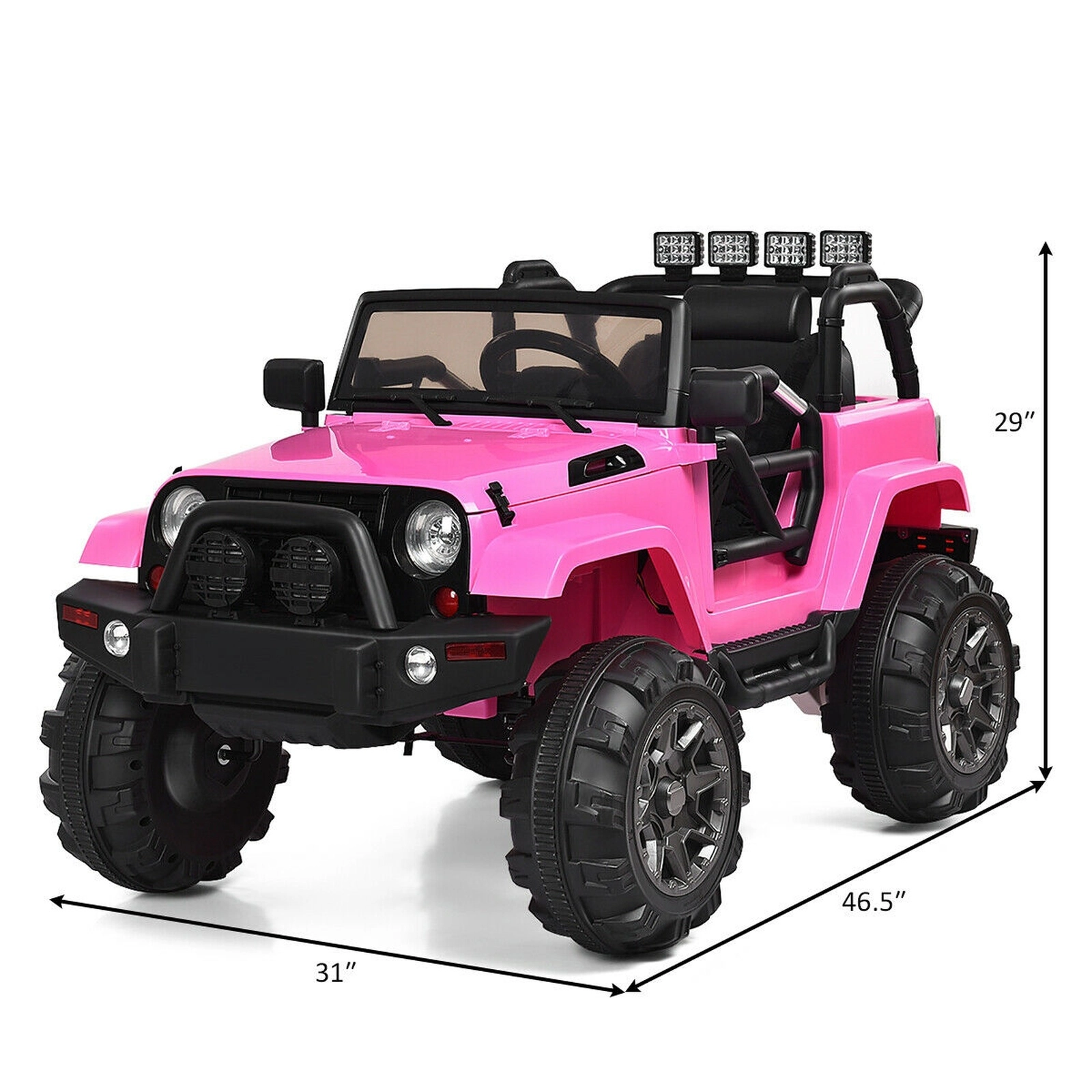 12V Kids Electric Car Ride On Truck Parent Remote Magnetic Door Locks Spring Suspension and LED Lights Ages 3-7 Pink