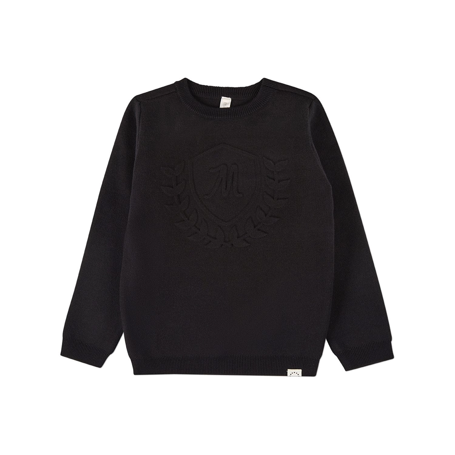 Boys 100% Cotton Knit Pullover Crewneck Sweater with Embossed 3D Crest