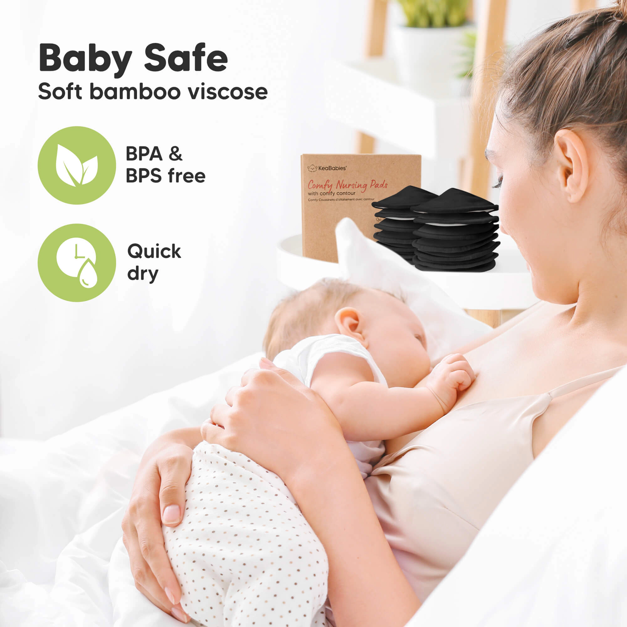KeaBabies 14-Pack Comfy Nursing Pads (Midnight Black)